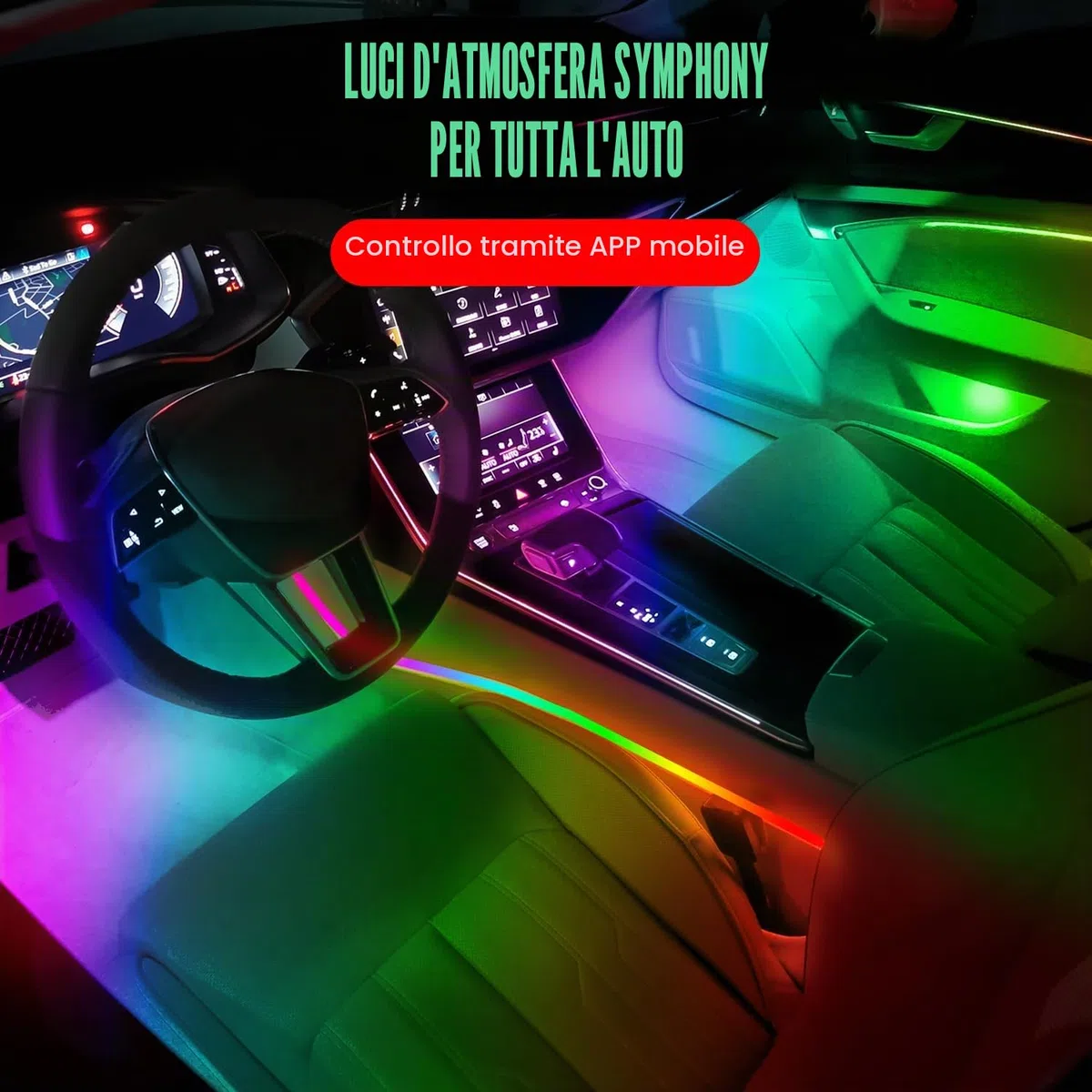 Luci ambiente per interni auto HMYC, striscia in fibra ottica acrilica con 128 LED colorati 18 in 1, decorazione universale con molteplici modalità e sincronizzazione musicale, controllo tramite APP