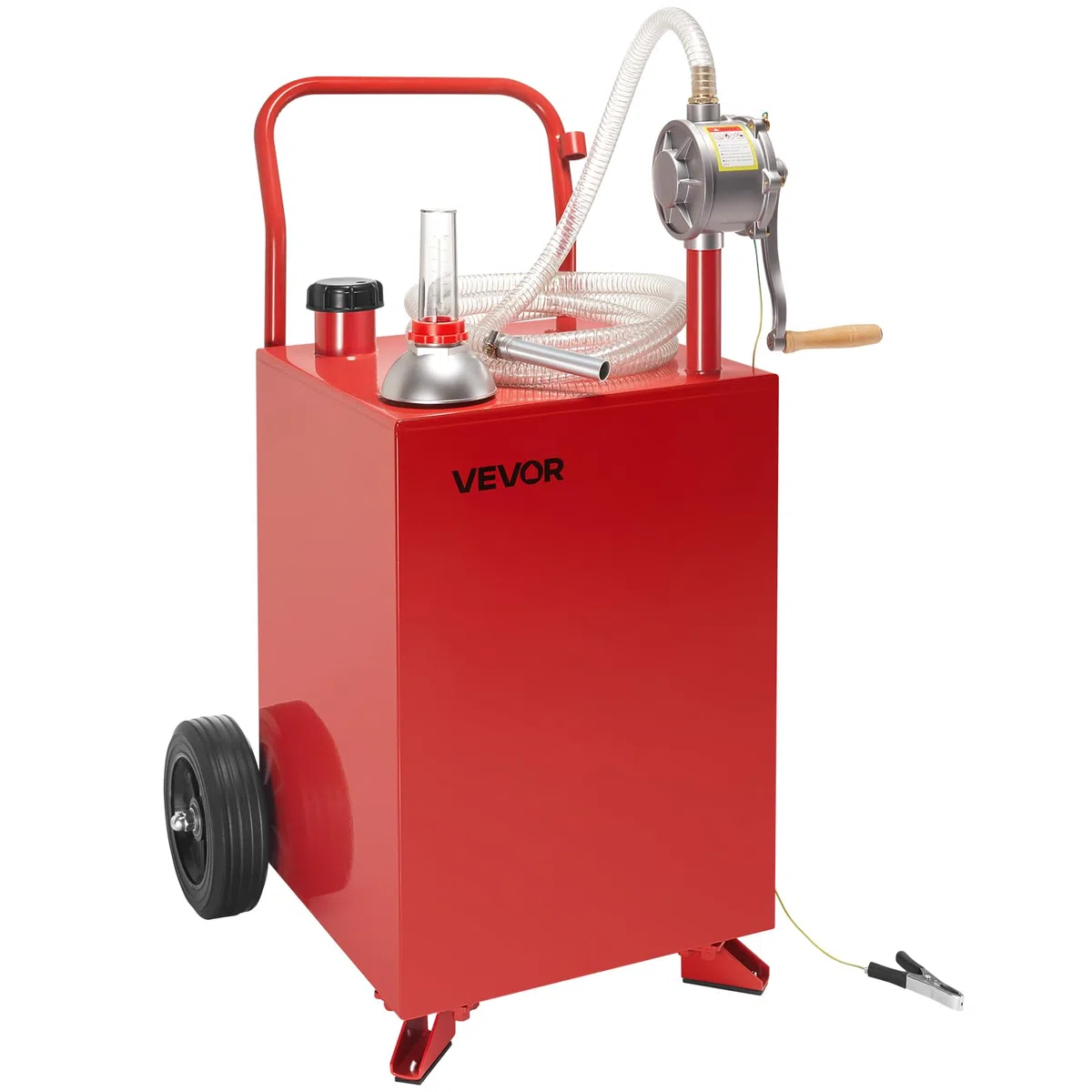 VEVOR Serbatoio Carburante, con Pompa di Trasferimento Manuale, Serbatoio Stoccaggio Portatile con 2 Ruote Tubo Flessibile, Contenitore per Benzina e Gasolio per Auto, Tosaerba Rosso 90,9 L