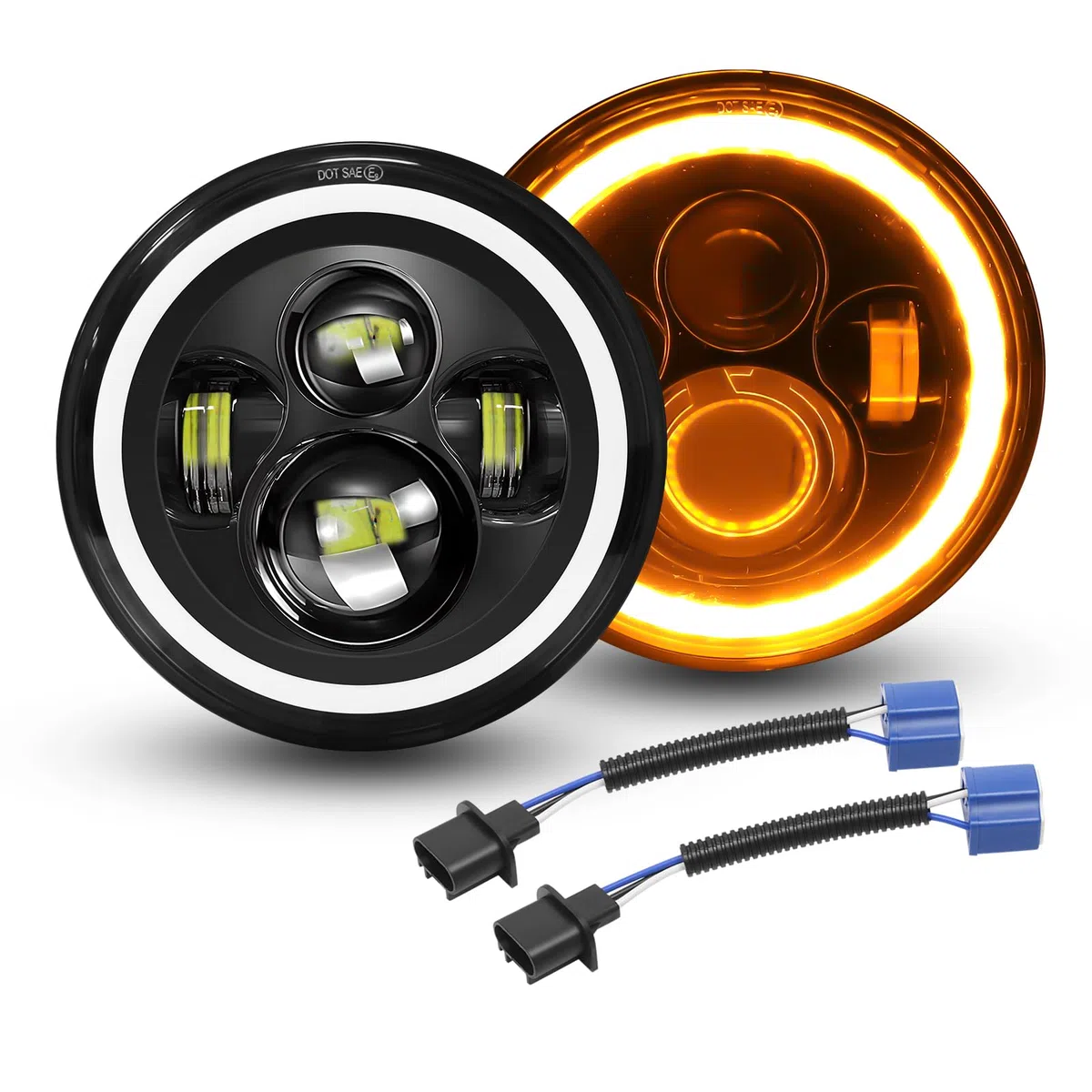 Willpower 2x Fari LED 7 Pollici 50W 5000lm, Angel Eyes 3000K Ambra + 6000K Bianco, 4 Modalità di Illuminazione, Rotonda Luci Fuoristrada DRL HI LO Fascio per Wrangler JK TJ LJ CJ Auto Hummer Moto