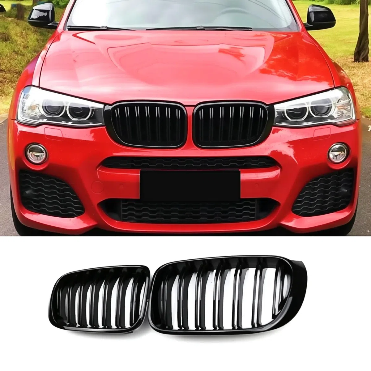 F25 F26 Griglia Anteriore per BMW X Serie X3 X4 F25 F26 2014 2015 2016 2017 2018 Griglia a Doppia Lamella in ABS Nero Lucido Griglie radiatore (For X3 X4 F25 F26 2014-2018)