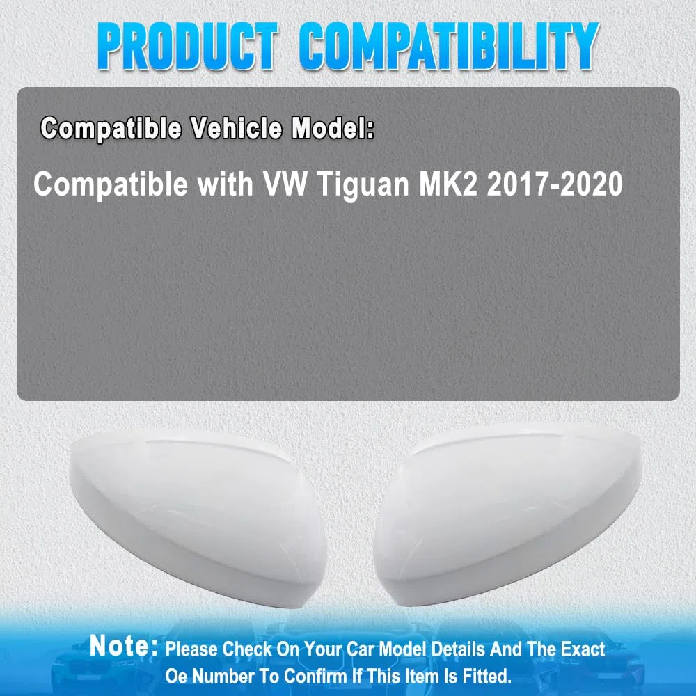 Copri specchietti retrovisori laterali di ricambio, coppia Copri specchietti retrovisori esterni compatibili con VW Tiguan MK2 2017-2020, bianco