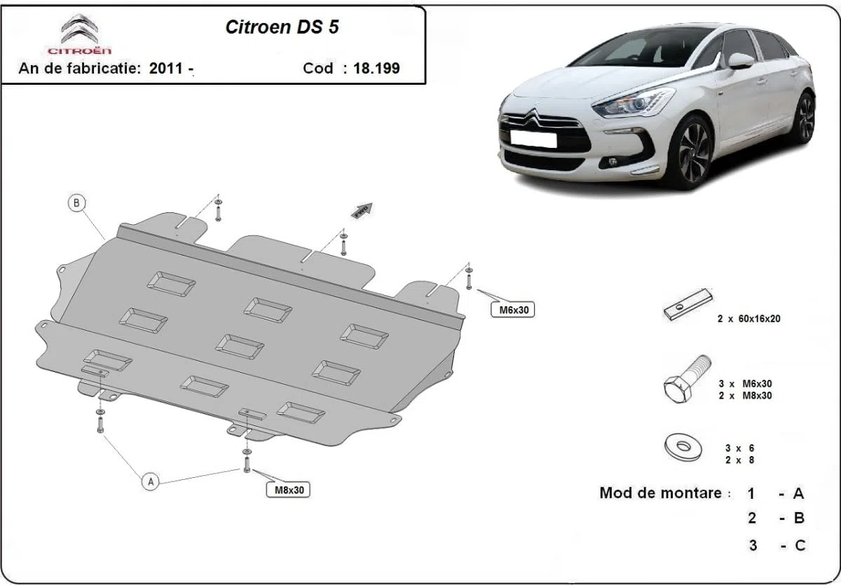 Protezione sottoscocca motore in acciaio compatibile con Citroën DS5 (2011-2018)