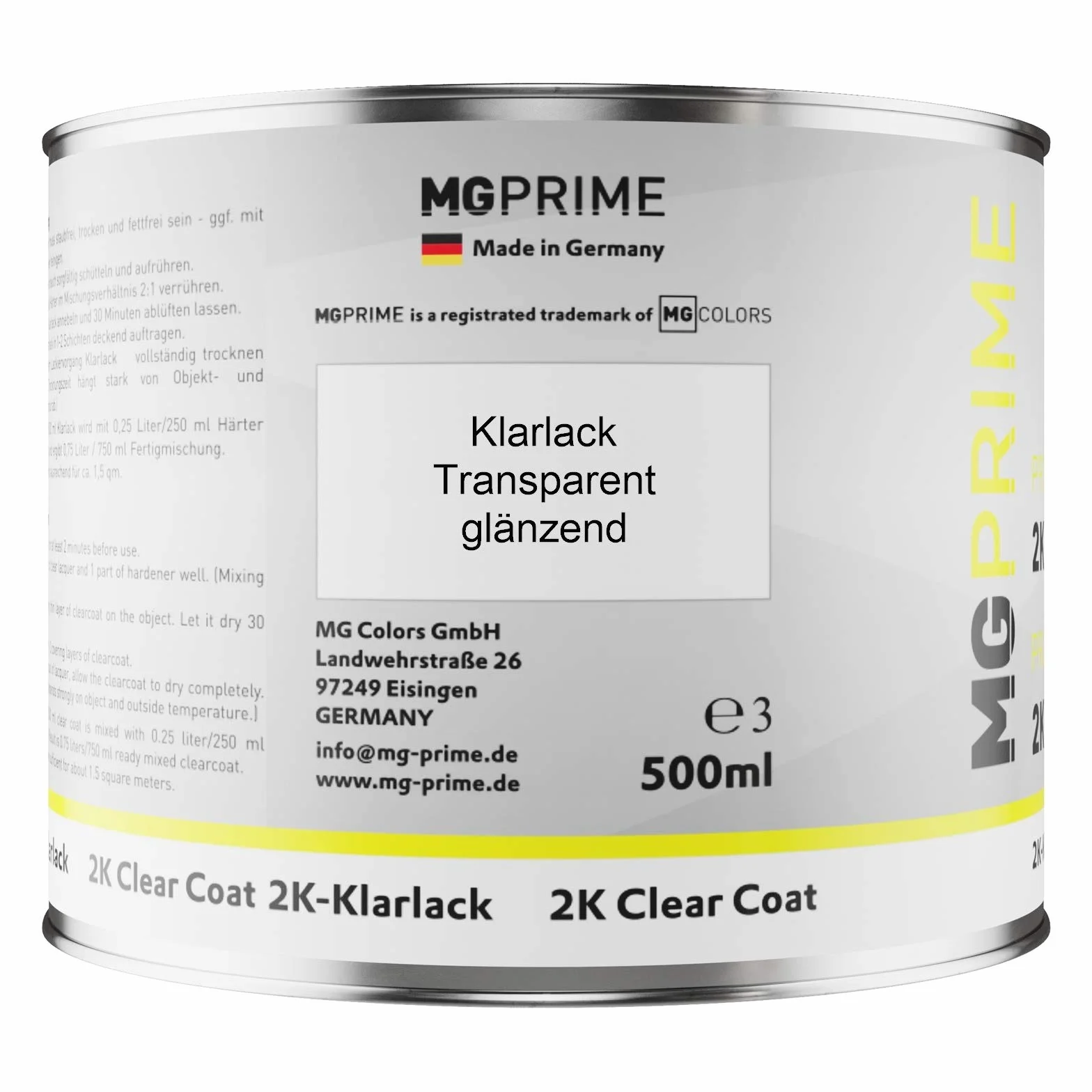MG PRIME Vernice per auto Kit barattolo pronto all’uso per Audi LY7W / Y7W / 5B Lichtsilber Metallic/Light Silver Metallic Vernice di base + vernice trasparente 2K 1,25L