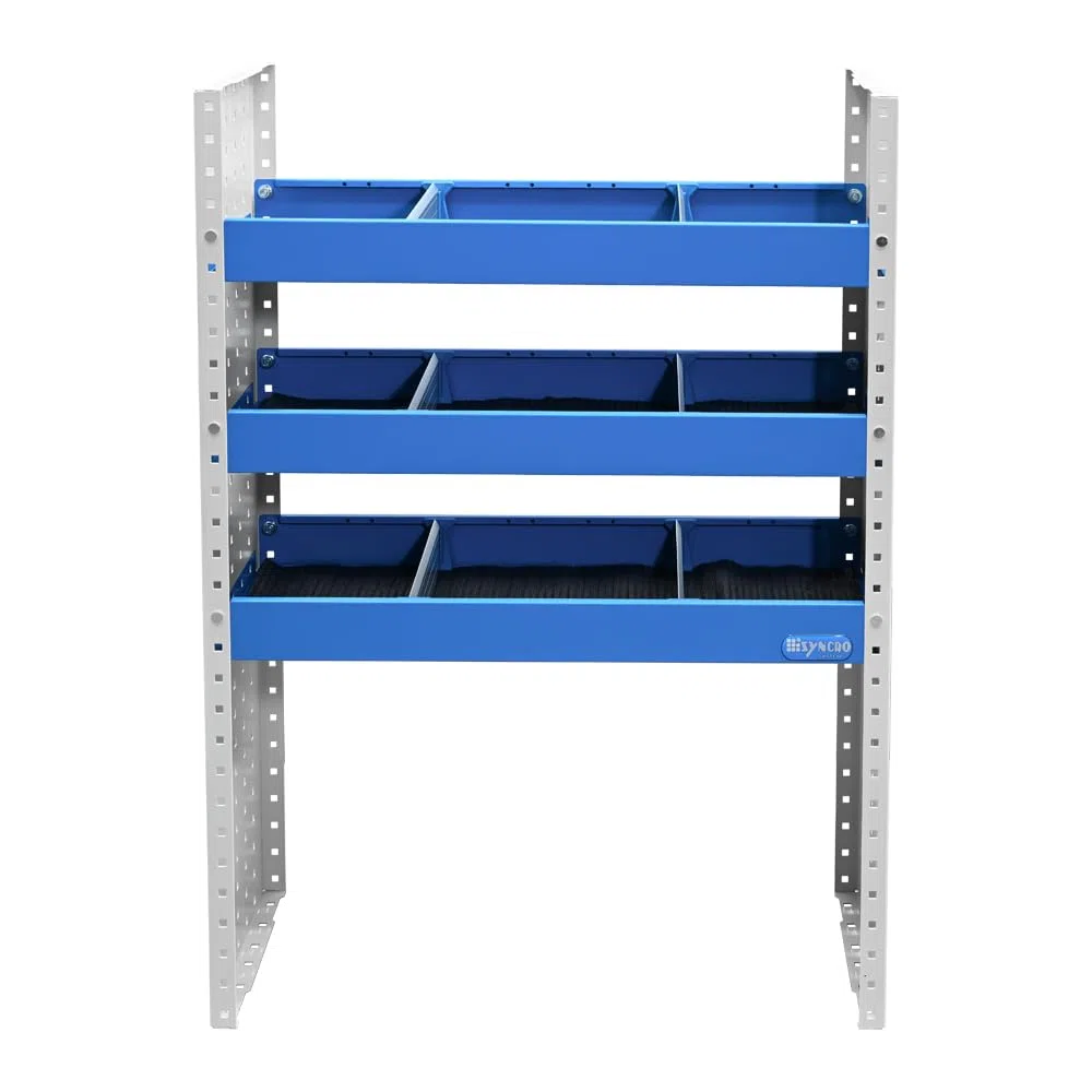 Syncro System Kit scaffalatura furgone Berlingo Partner Kangoo Ducato Boxer Jumper Transit Sprinter – 3 ripiani divisori alluminio antina vano passa-ruota 76x108x31 cm