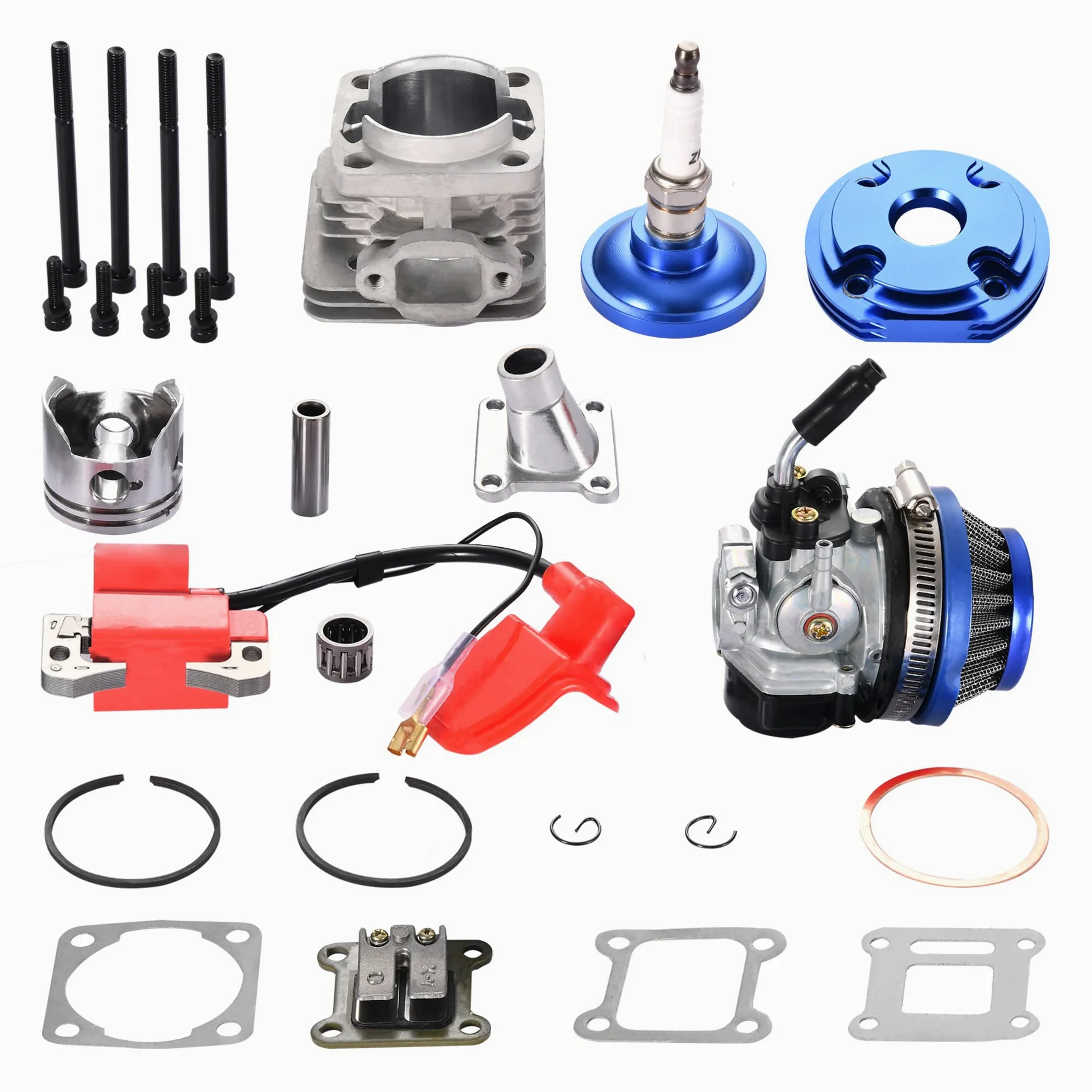 GOOFIT Blu 44-6 Kit a Pistoni a Cilindro a Grande Foratura con Set di Bobina di Accensione del Filtro dell'Aria del Carburatore Sostituzione per 43cc 47cc 49cc Pocket Bike ATV Quad Mini Motocross