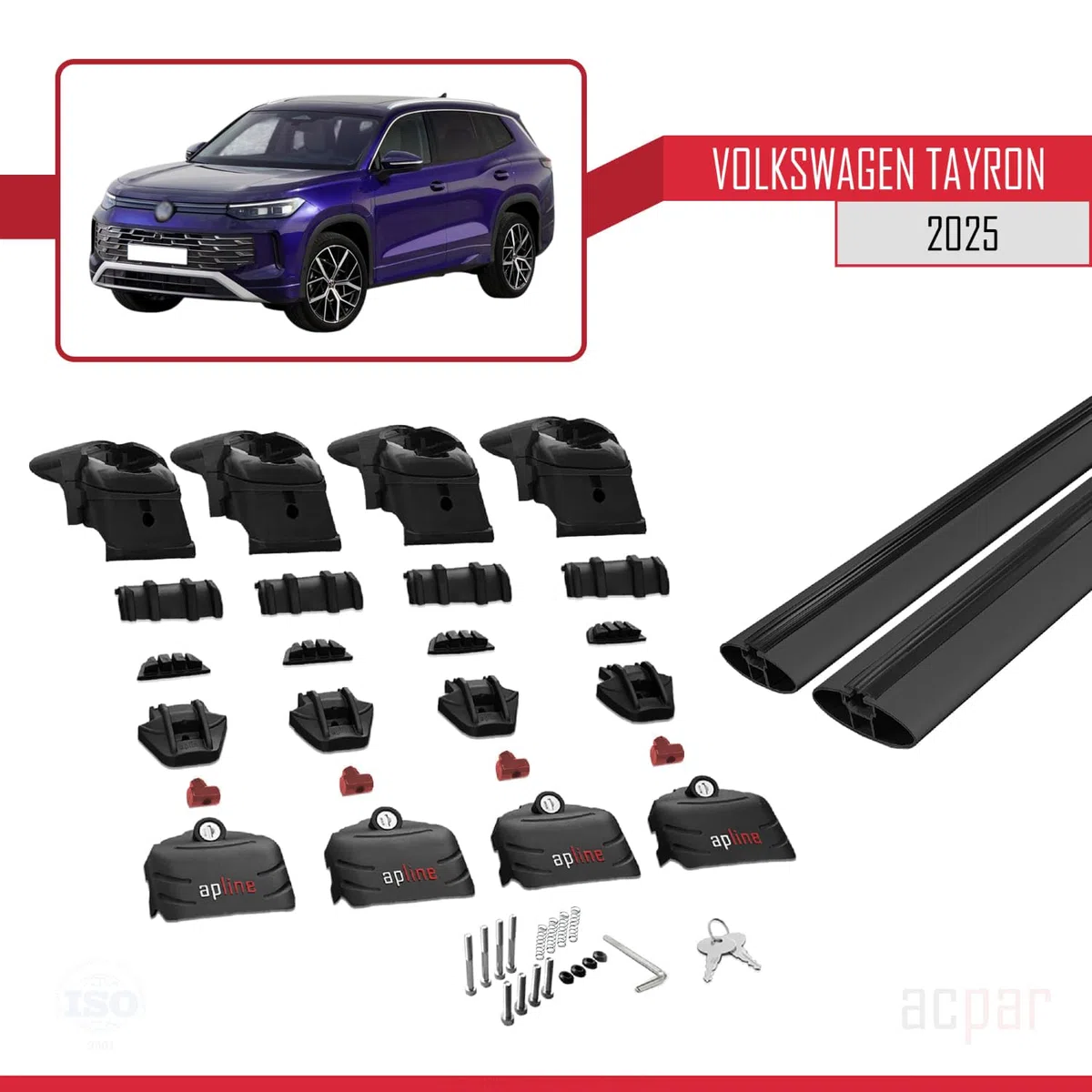 Compatibile con Volkswagen Tayron (DN) 2025-2026 Modello ACE-2 Barre Tetto Portapacchi Auto Barre Portatutto Nero Alluminio 2 Barre