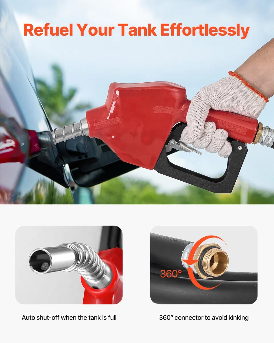 VEVOR Serbatoio Portatile per Benzina 220 Litri Portata 10 GPM, Serbatoio per Carburante Diesel con Pompa di Trasferimento Elettrica 102W, Tubo Flessibile, Trasporto del Carburante, Rosso