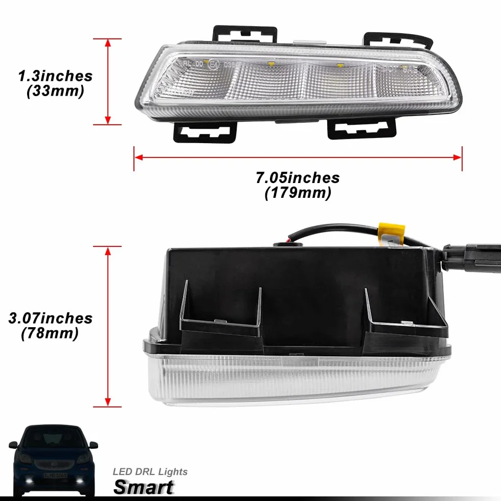 Luci Diurne LED Compatibili con M-ercedes-Benz Smart Fortwo 451 2013-2015, Luci di Marcia Diurna DRL Anteriori Fendinebbia DLR Kit Cablaggio Canbus Senza Errori Bianco Xenon 800LM 2 Pezzi