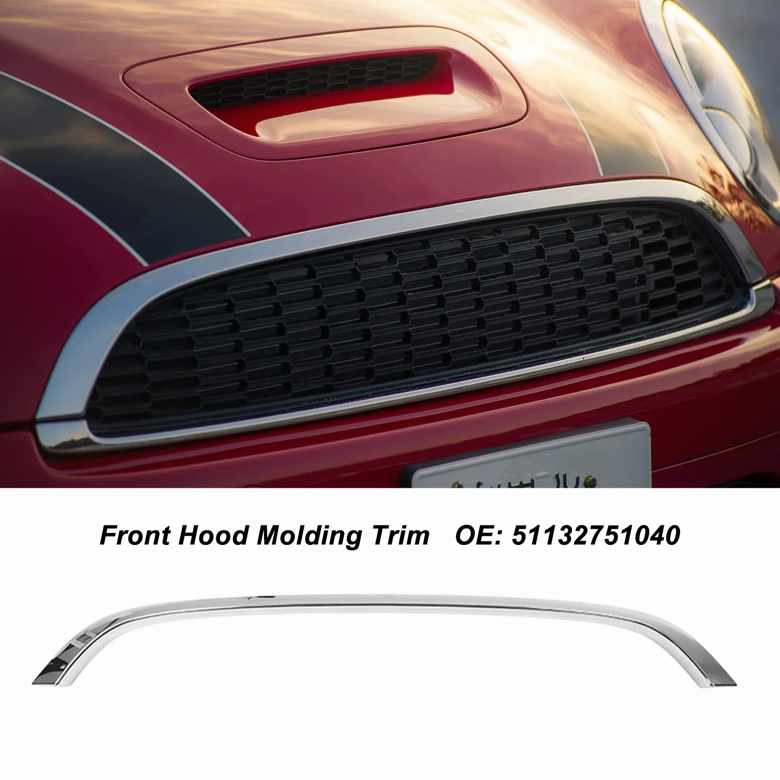 Modanatura del Cofano Anteriore, Materiale ABS PC con Finitura Cromata per Mini R55 R56 R57 R58 R59 2007 2015, Sostituzione Diretta OE 51132751040 (Elettrolitico)