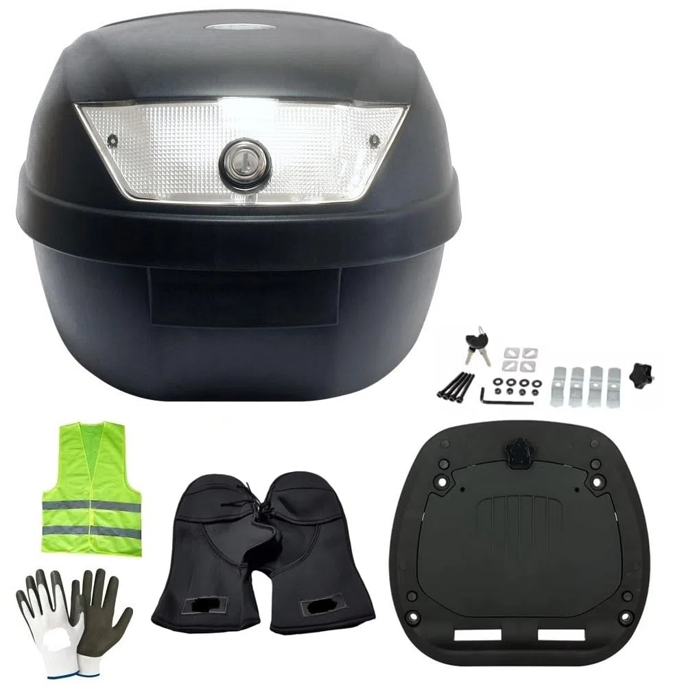 COMPATIBILE CON KYMCO AGILITY 125 R16 BAULETTO 28 LITRI SIFAM POLIPROPILENE COMPLETO DI PIASTRA+KIT MONTAGGIO VALIGIA BAULE PER PORTAPACCHI MOTO SCOOTER PER 2 CASCHI NERO OPACO