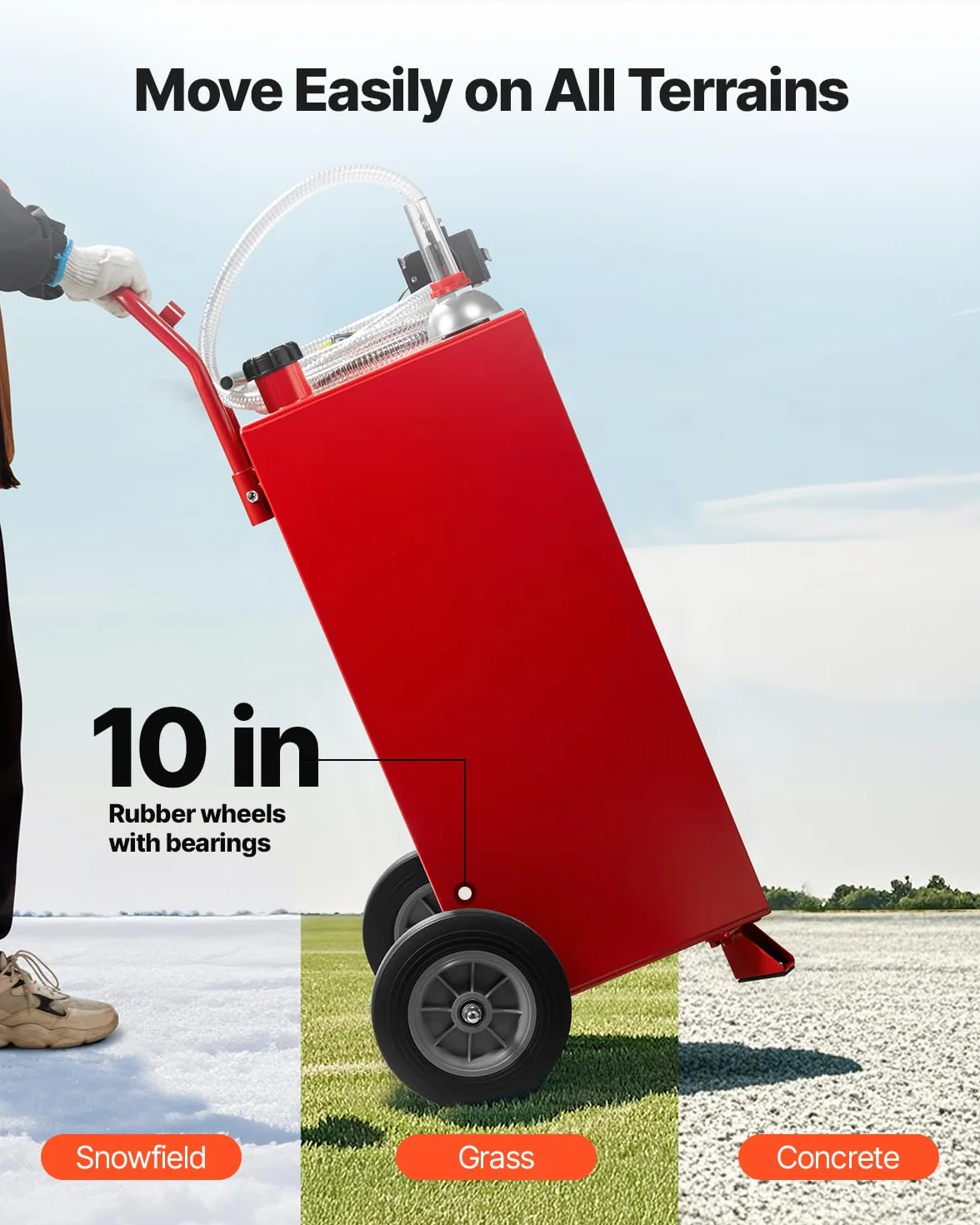 VEVOR Serbatoio Carburante, per Benzina e Gasolio con Pompa Elettrica, Serbatoio Stoccaggio Portatile con 2 Ruote Tubo Flessibile, Contenitore Benzina 136 L, Flusso Massimo 32L Ogni Minuto