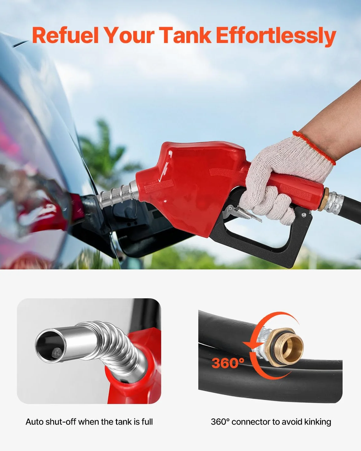 VEVOR Serbatoio per Diesel Portatile Capacità 220 Litri, Serbatoio per Carburante con Pompa di Trasferimento Elettrica da 12 V Potenza 140W, Lunghezza Cavo Alimentazione 3,9m, Nero