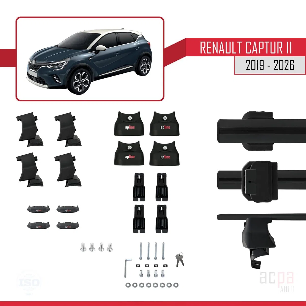 Compatibile con Renault Captur 2 2019-2026 ACE-4 Barre Tetto Portapacchi Auto Barre Portatutto Nero Alluminio 2 Barre