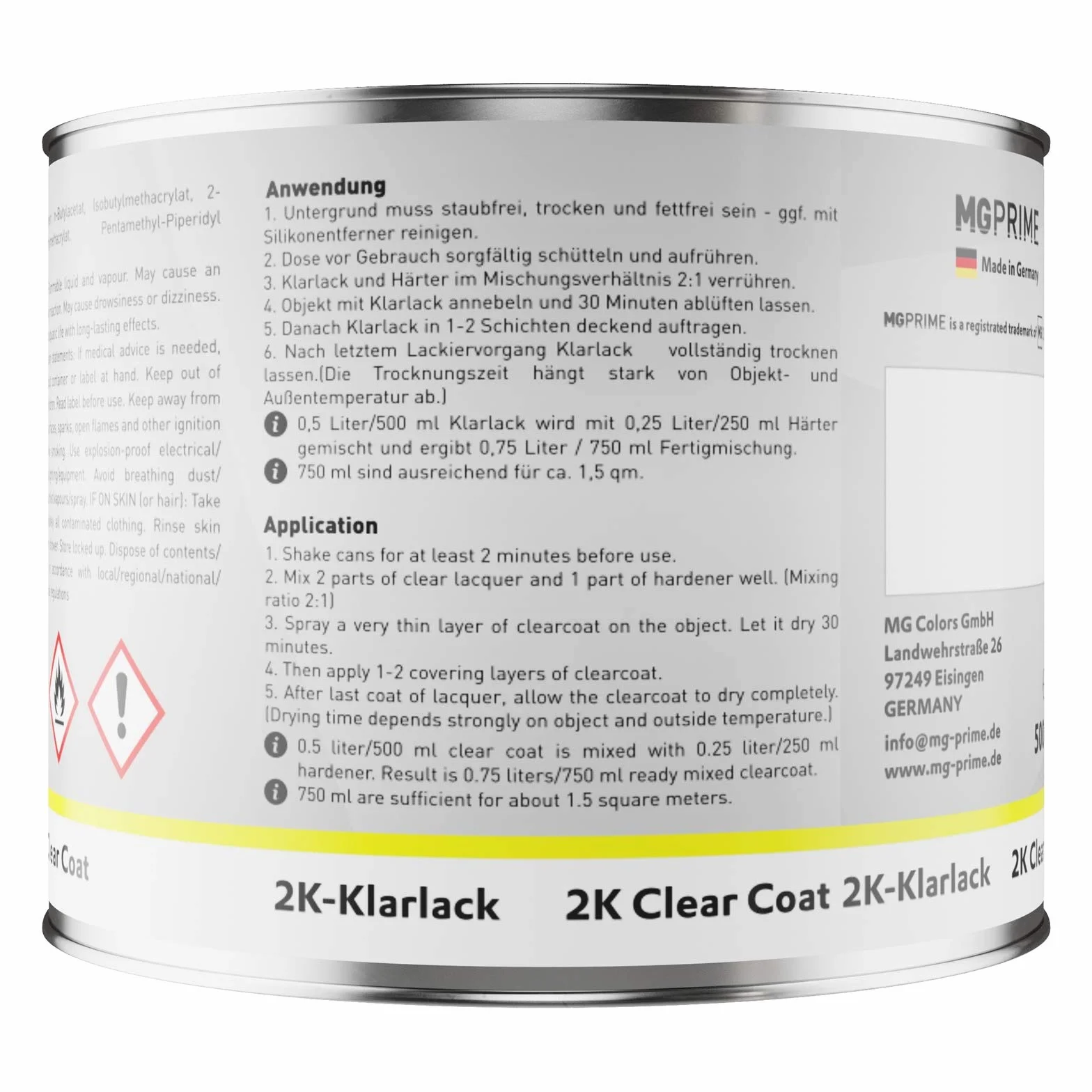MG PRIME Vernice per auto Kit barattolo pronto all’uso per Audi LY7W / Y7W / 5B Lichtsilber Metallic/Light Silver Metallic Vernice di base + vernice trasparente 2K 1,25L