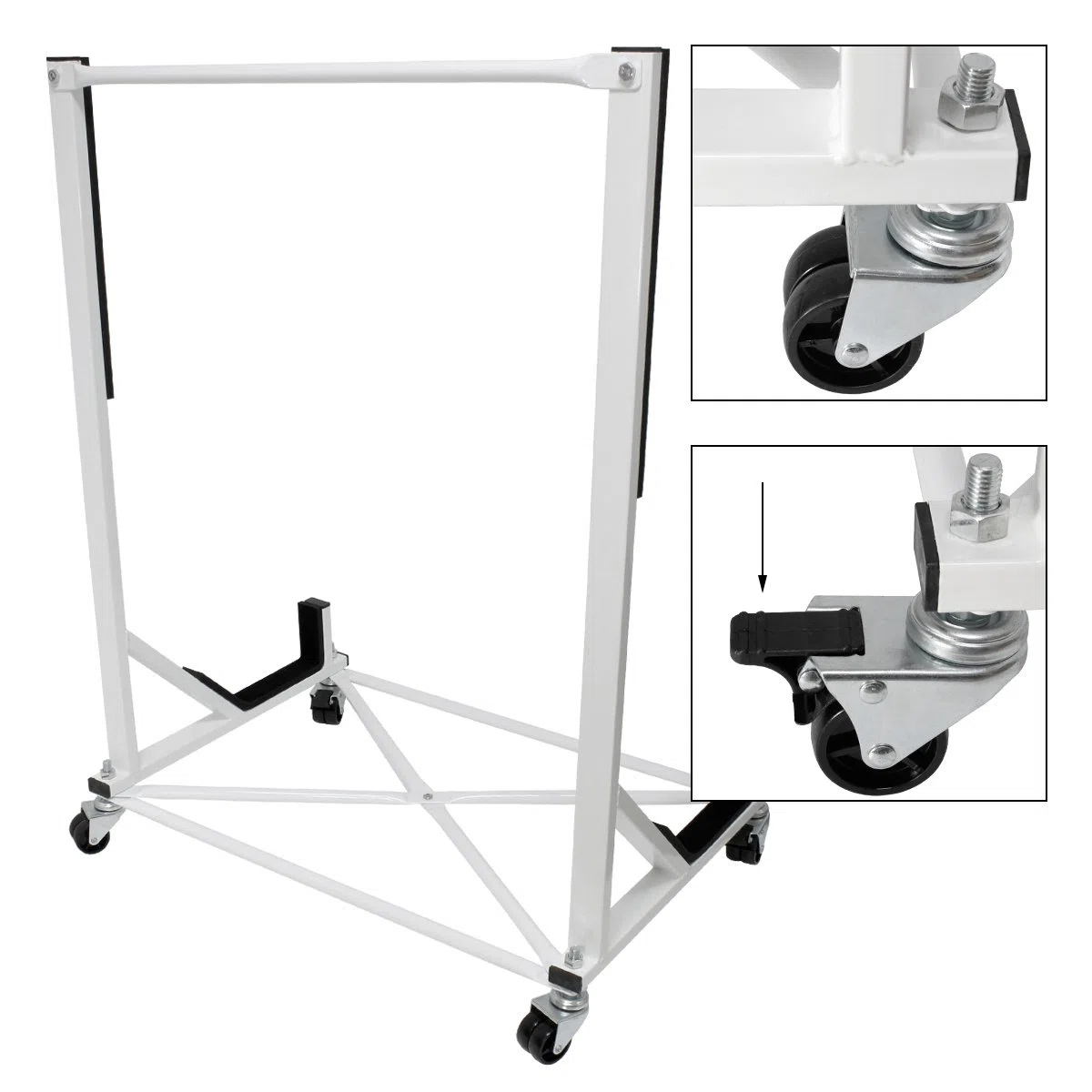 ECD Germany Supporto Hardtop Carrello Porta Hard Top Tettuccio per Auto Convertibile - Acciaio - Bianco - 75 x 52 x 93 cm Supporto Rigido Capote con Telo di Copertura XXL con 4 Ruote di Bloccaggio