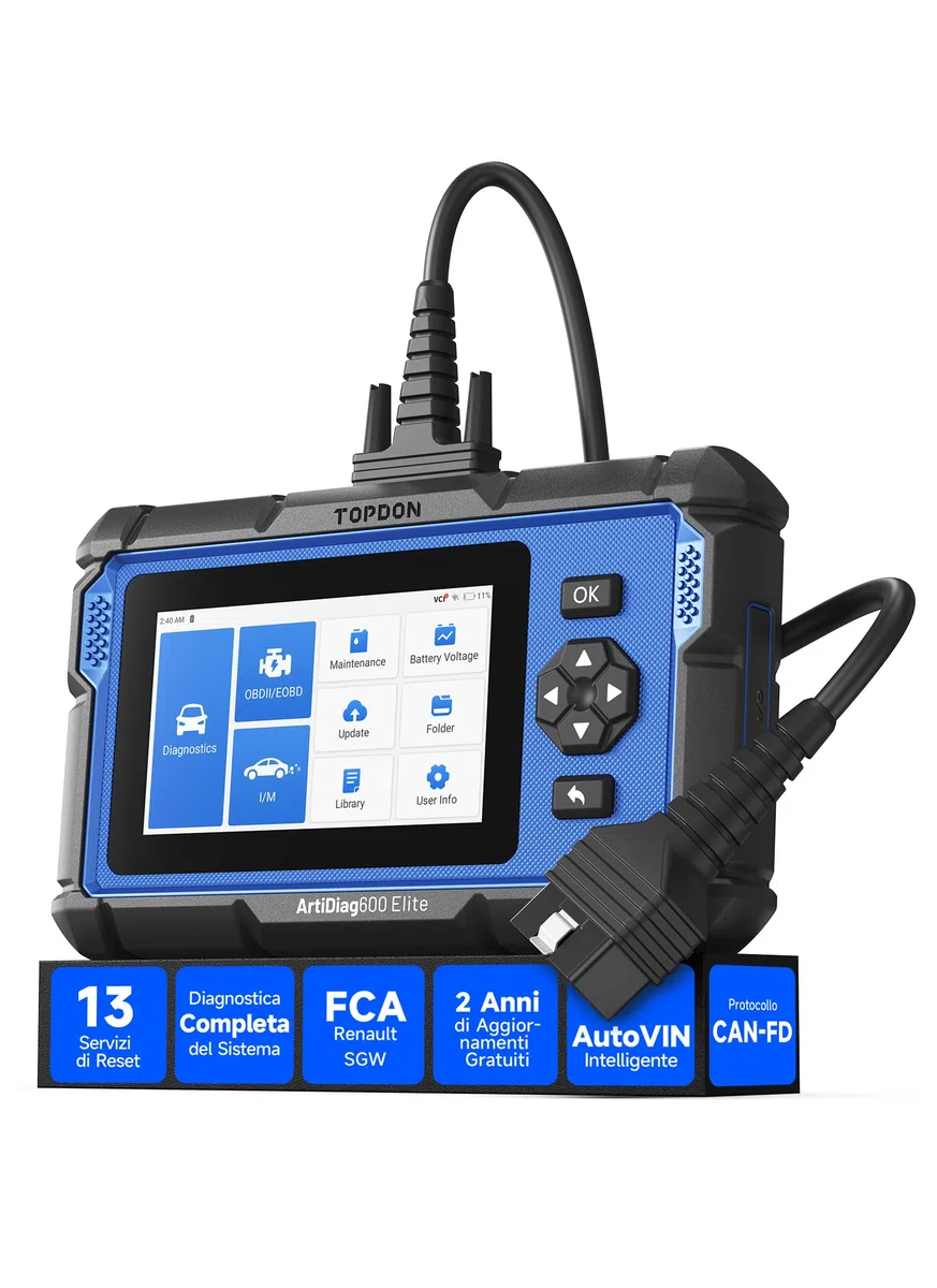 TOPDON ArtiDiag600 Elite OBD2 Auto Diagnostica Italiano, Sistema Completo, 13 Servizi di Reset, Diagnostica Auto con CAN-FD, FCA/SGW, 2 Anni di Aggiornamenti Gratuiti