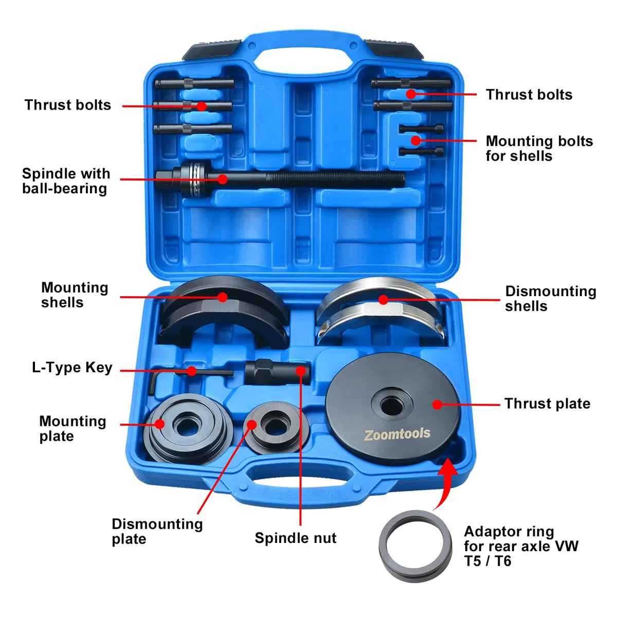 Strumento per la rimozione del Cuscinetto della Ruota Anteriore da 85 mm, Kit di rimozione del mozzo estrattore per pressa per Cuscinetti della Ruota, Compatibile con VW T5 Touareg