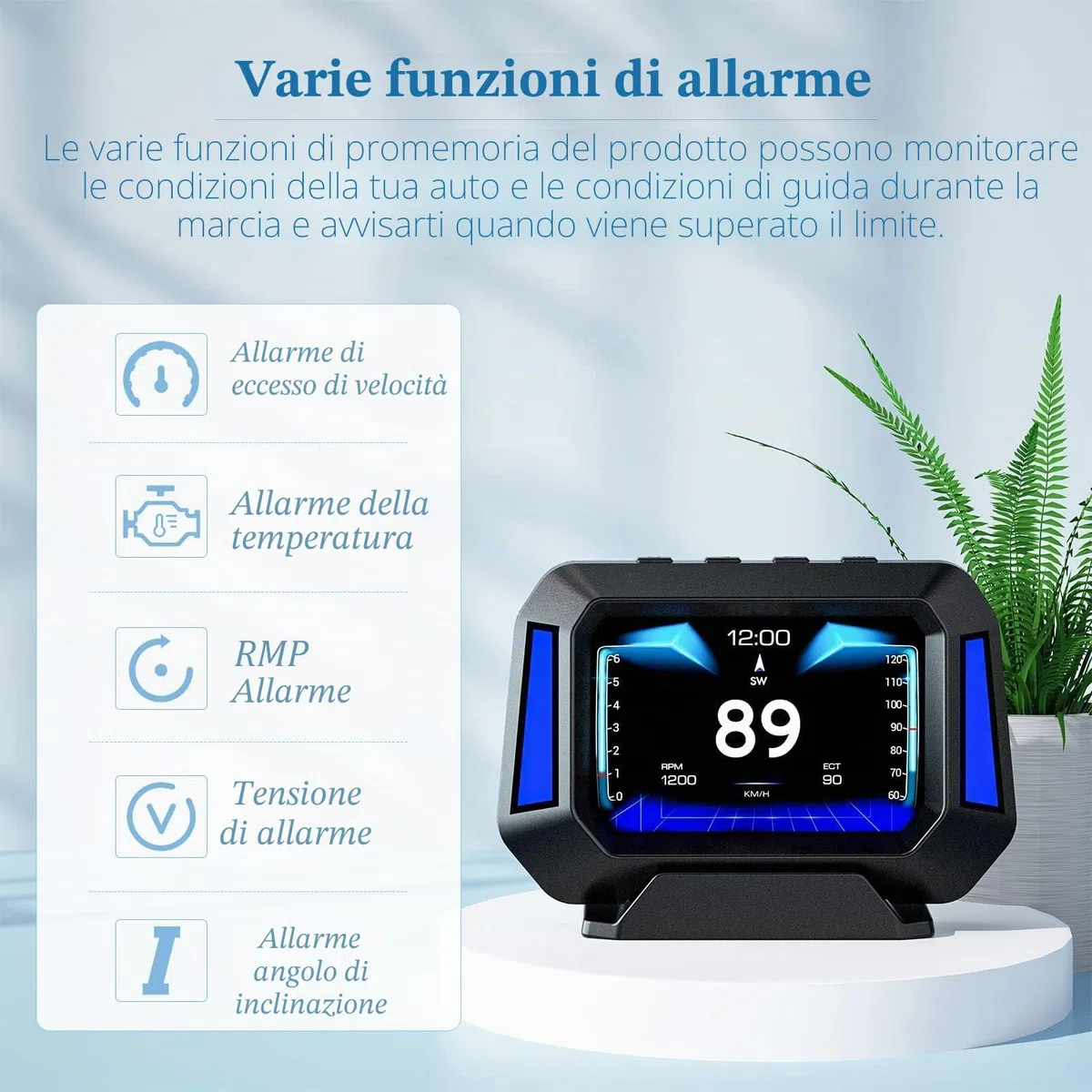 Display head-up per auto, tachimetro, misuratore di pendenza, monitoraggio dell'angolo di guida dell'auto, adatto per tutte le auto