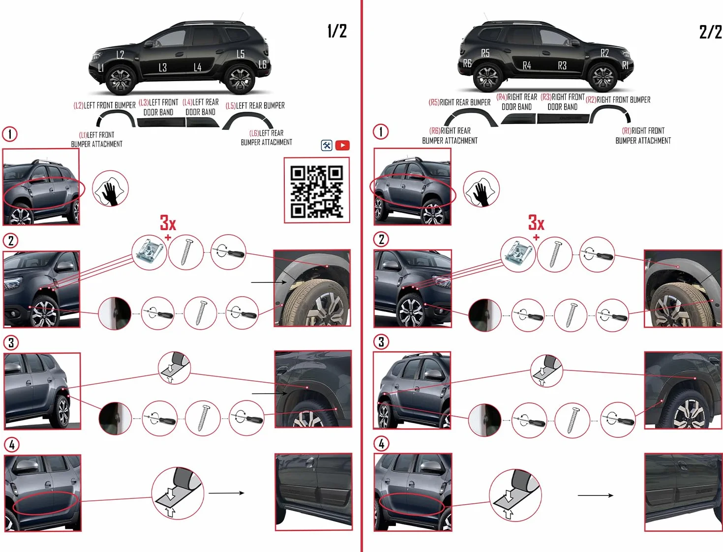 Compatibile con Dacia Duster 2018-2024 Passaruota Protezione per paraurti Parafanghi e protezione veicolo Strisce di Protezione per laterale Protezione veicolo carrozzeria Kit NERO