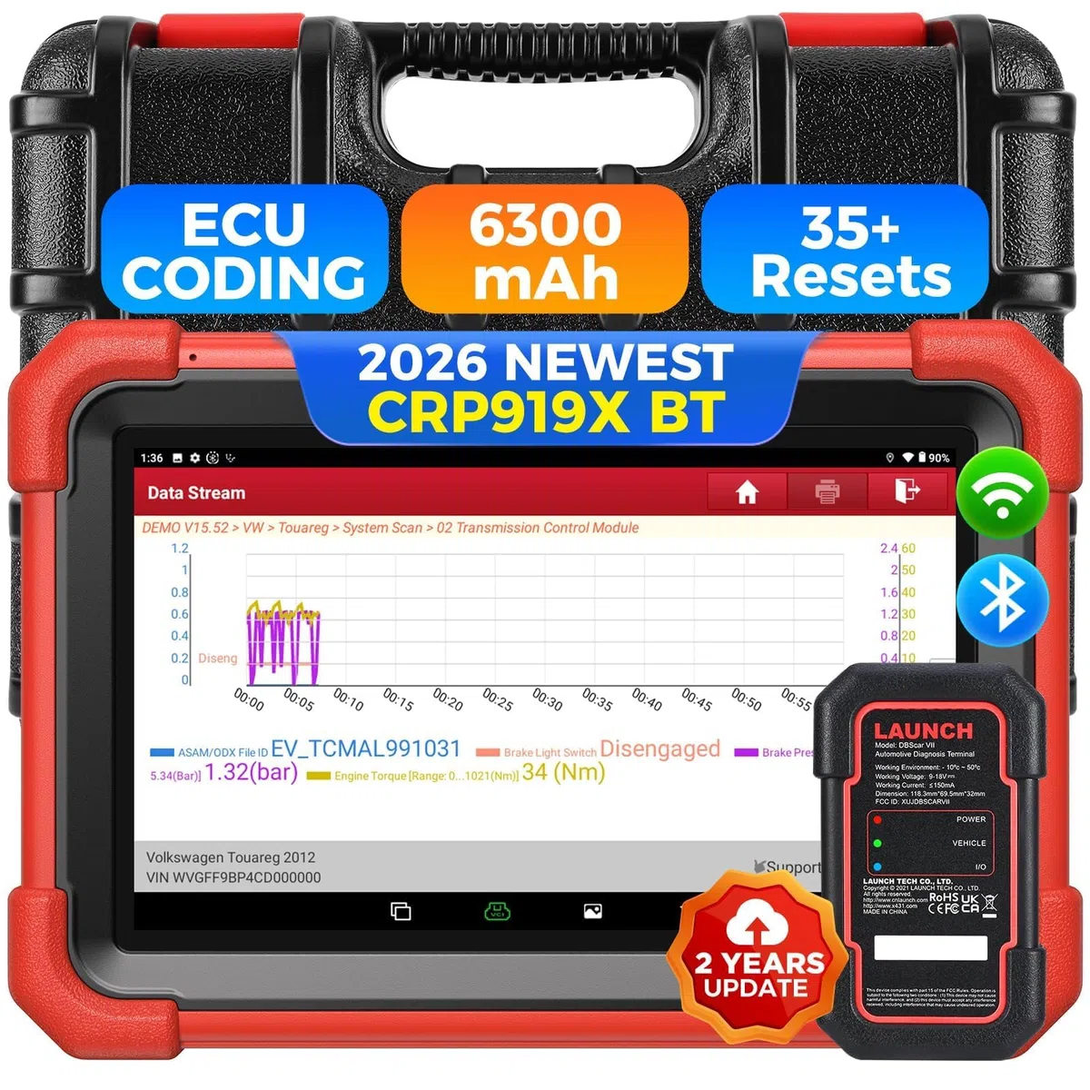 LAUNCH X431 CRP919X BT Diagnostico Bidirezionale OBD2 Scanner, Codifica ECU, IMMO, Diagnostica Wireless con DBScar VII, Autenticazione Automatica FCA (CRP919X BT)