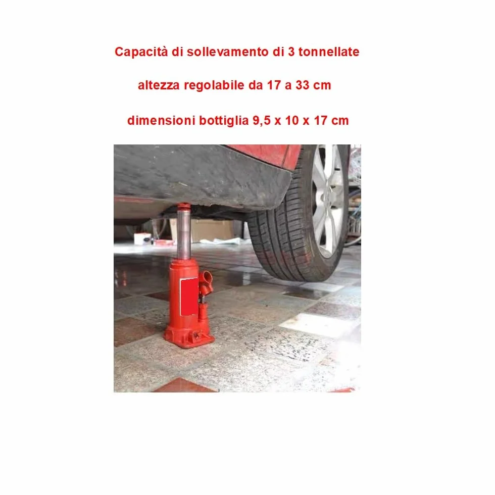 COMPATIBILE CON LAND ROVER DISCOVERY SPORT CRIC IDRAULICO A BOTTIGLIA DA 3 TONNELLATE ALTEZZA DA 17 A 33 CM + CHIAVE A CROCE PER BULLONI 17-19-21-23 SOLLEVAMENTO GOMME PNEUMATICI AUTO