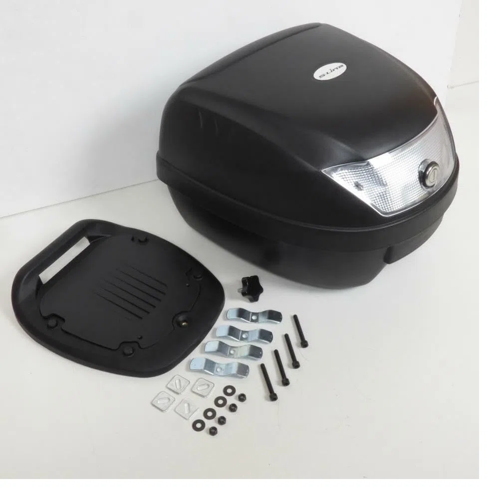 COMPATIBILE CON KYMCO AGILITY 125 R16 BAULETTO 28 LITRI SIFAM POLIPROPILENE COMPLETO DI PIASTRA+KIT MONTAGGIO VALIGIA BAULE PER PORTAPACCHI MOTO SCOOTER PER 2 CASCHI NERO OPACO