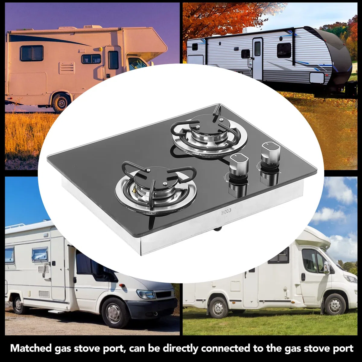 Fornello a Gas per Camper, Pannello in Vetro Temperato a 2 Fuochi da 1,8 KW, Piano Cottura a Gas da Cucina, Regolazione della Potenza di Fuoco a più Livelli per Barca, Roulotte,