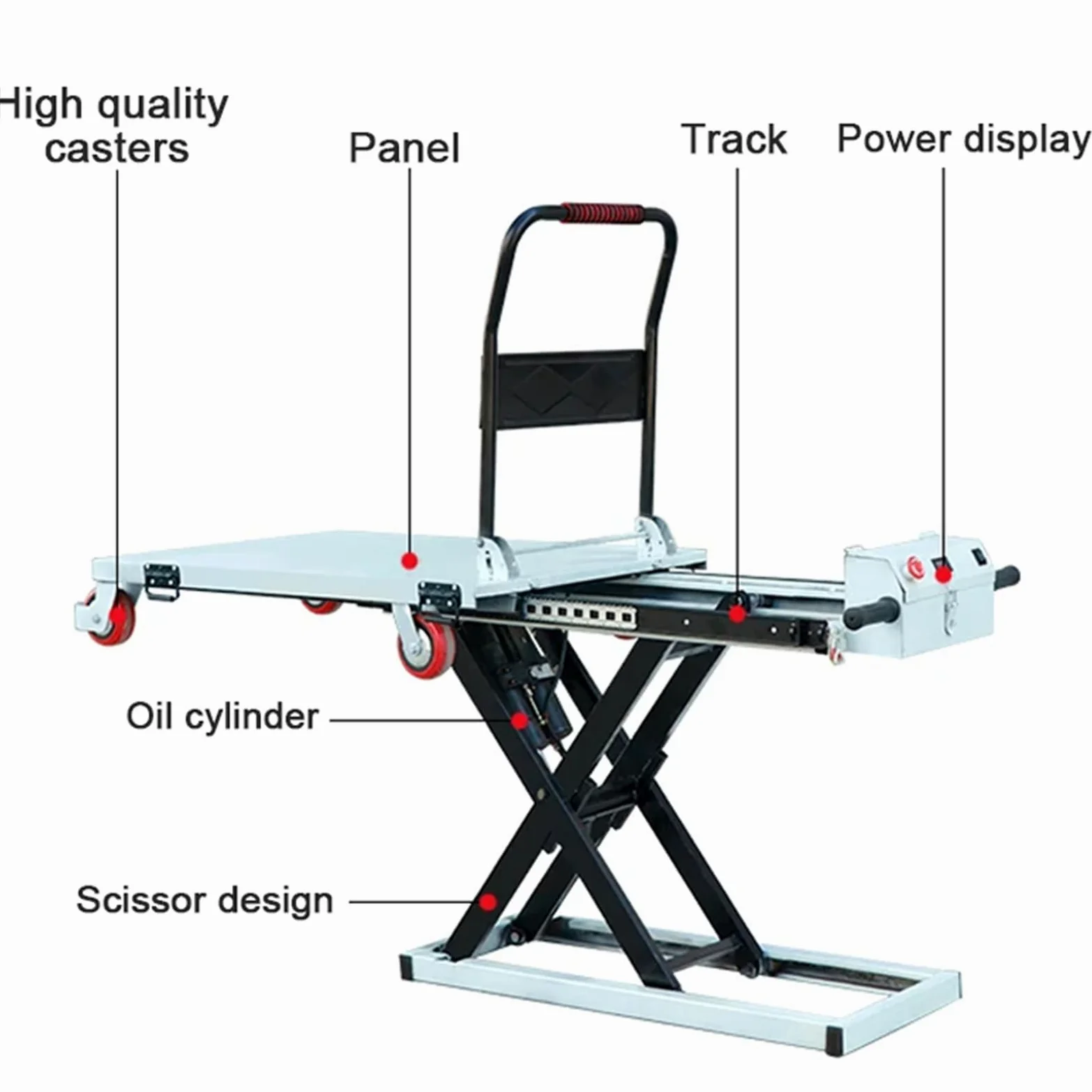 Carrello a Forbice con Tavolo elevatore Idraulico, elevatore Mobile Elettrico a 4 Ruote per la movimentazione dei Materiali, capacità 300 kg, Altezza di Sollevamento