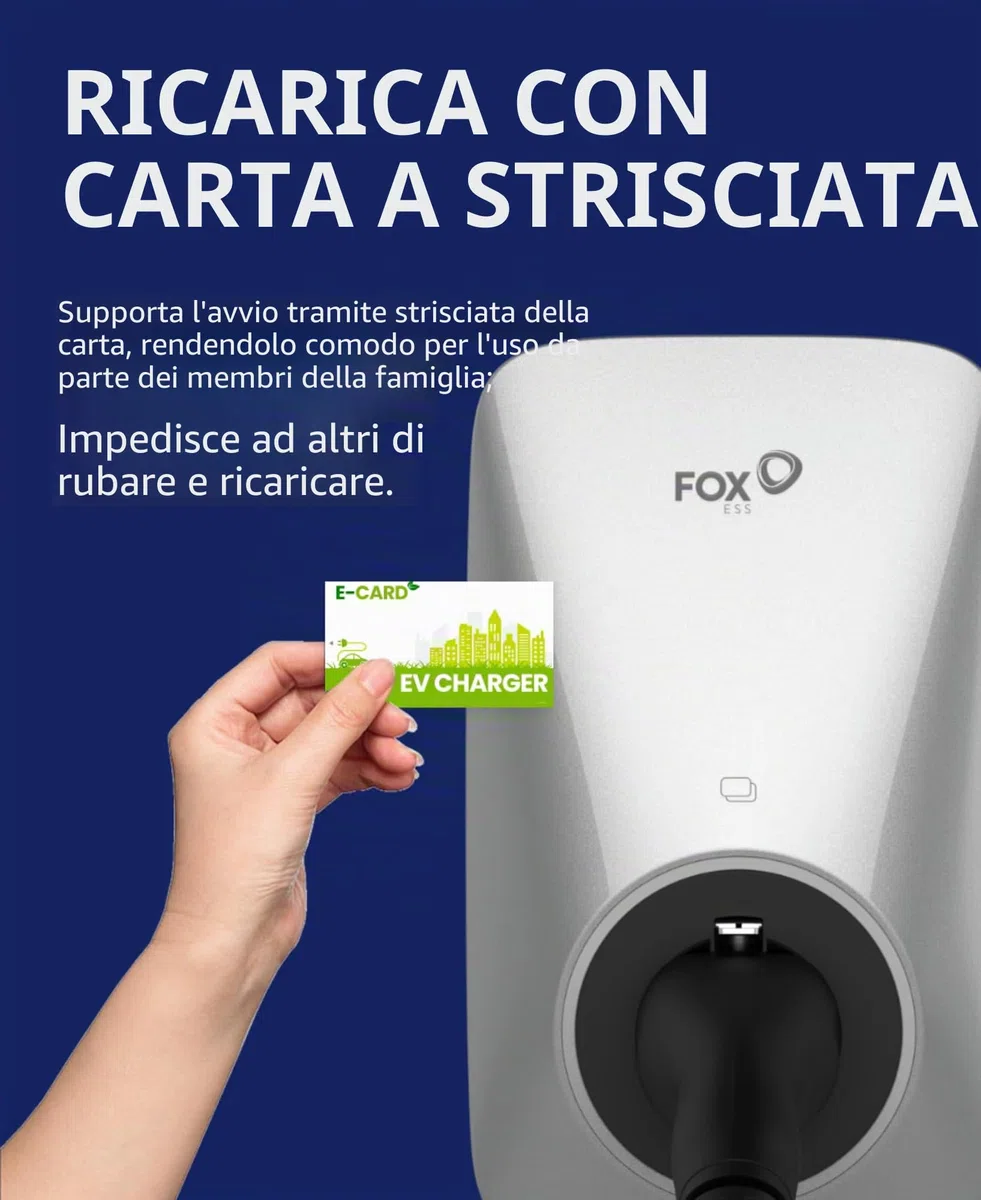 FOXESS Wallbox Tipo 2 7.3kW 32A con controllo Smart App, compatibile con WiFi e Bluetooth, adatta per tutti i veicoli elettrici, argento