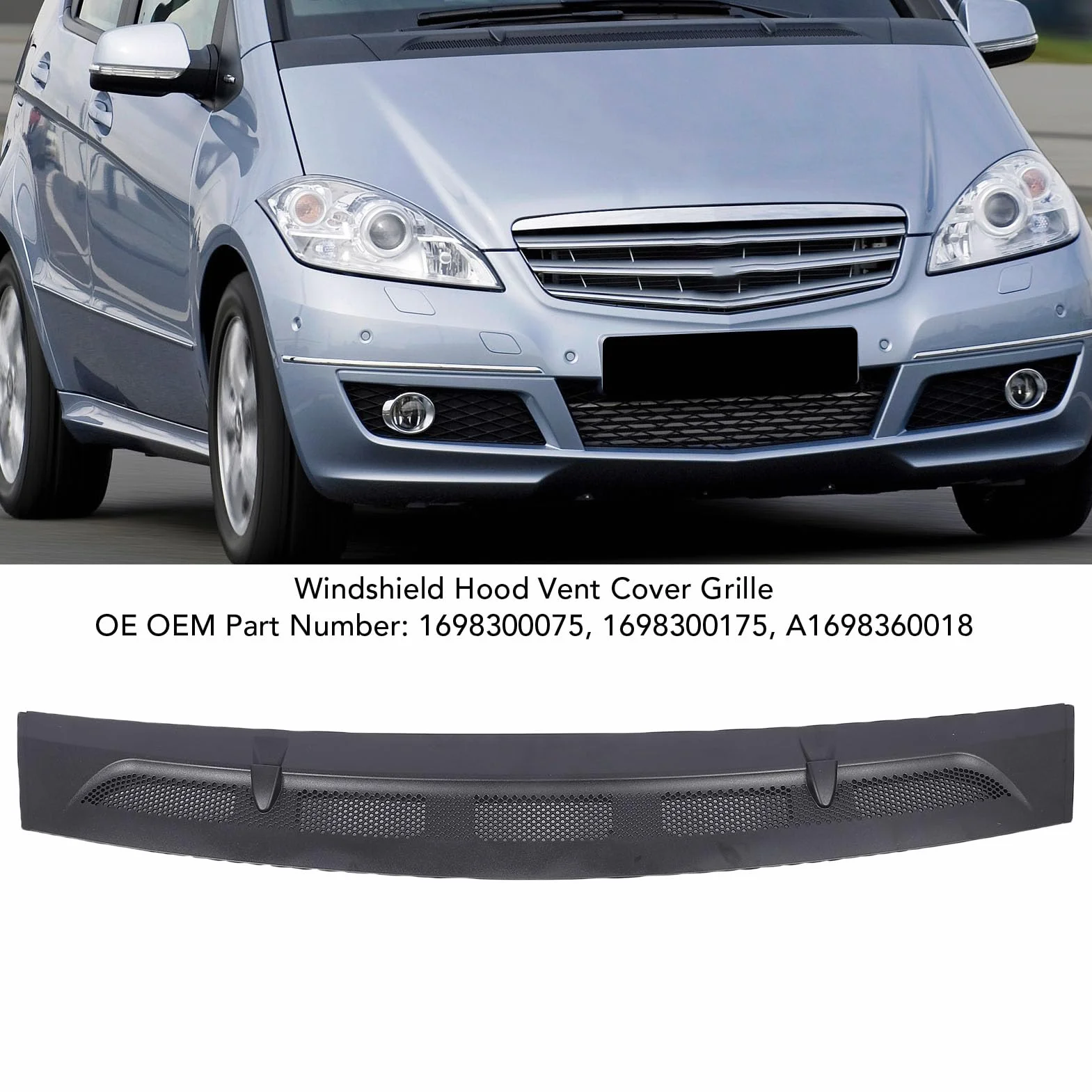 Shkalacar Griglia di Copertura dello Sfiato del Cofano del Parabrezza, Elegante Sostituzione in Plastica ABS per la Classe A W169, con Flusso D'aria Migliorato e Facile Installazione