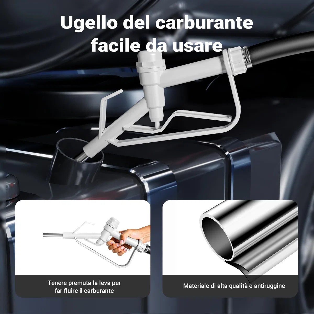Wiltec Serbatoio per trasporto gasolio e benzina da 60 l con pompa 75W da 14 l/min, serbatoio carburante portatile, contenitore mobile per carburante