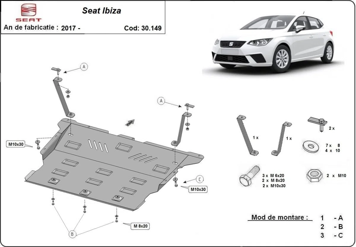 Protezione motore in metallo compatibile con Seat Ibiza.