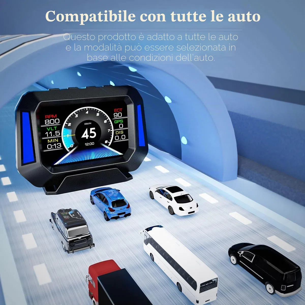 Display head-up per auto, tachimetro, misuratore di pendenza, monitoraggio dell'angolo di guida dell'auto, adatto per tutte le auto