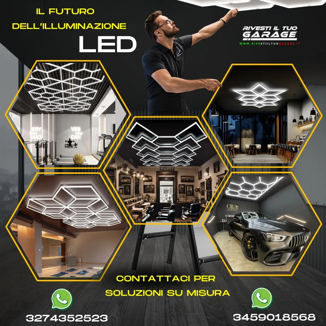 Led nido d'ape DESIGN esagonalecar DETAILING OFFICINA AUTOLAVAGGIO CARROZZERIA GOMMISTA UFFICIO ROMBO LUCIDATURA AUTO barber shop,palestra (3,36x 2,28 metri)
