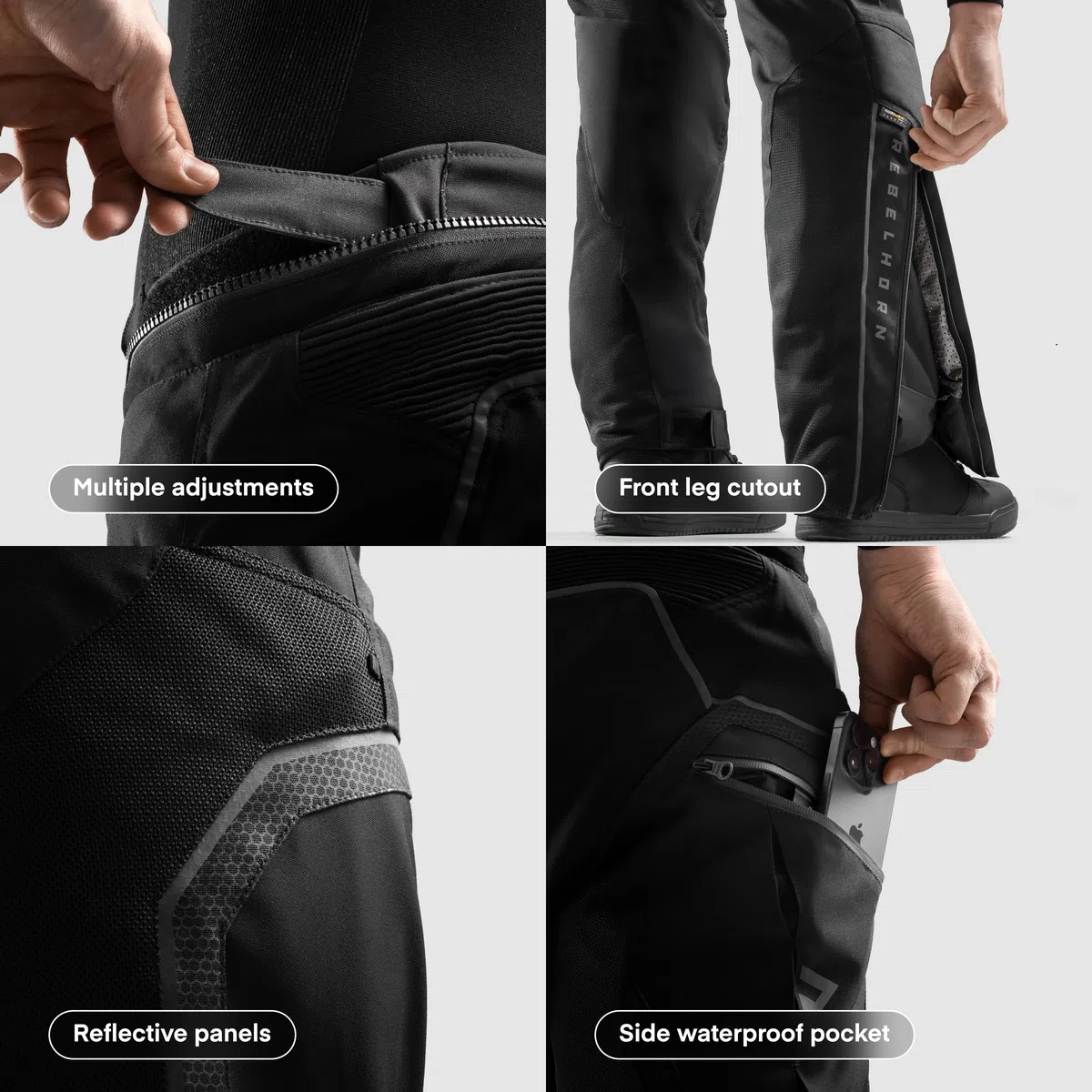 REBELHORN Hiflow V Pantaloni da Moto Uomo | Tessile | Protezioni per Ginocchia e Fianchi Livello 2 | Membrana HydraShield PRO | Ventilazione | Fodera Termica | 3 Lunghezze | Taglie Fino alla 10XL