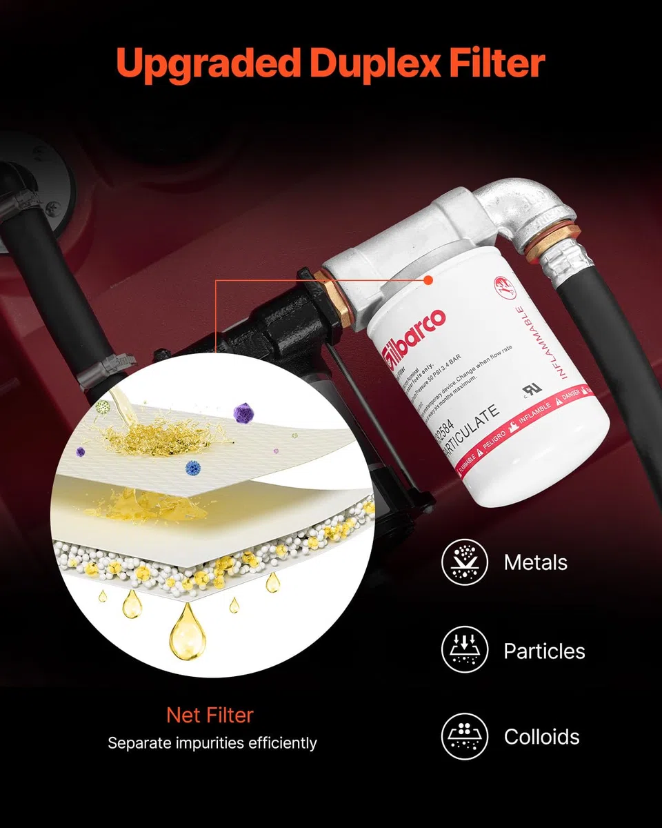 VEVOR Serbatoio Portatile per Benzina 220 Litri Portata 10 GPM, Serbatoio per Carburante Diesel con Pompa di Trasferimento Elettrica 102W, Tubo Flessibile, Trasporto del Carburante, Rosso