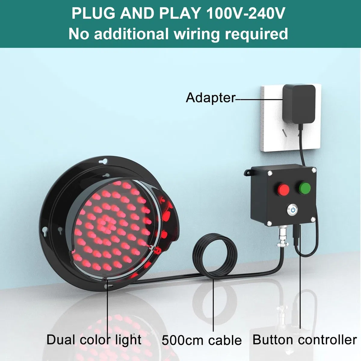 Semaforo Industriale, Stop And Go, semaforo a LED Rosso/Verde for banchine di carico, Controllo a Pulsante, Plug And Play, for incroci, fabbriche, scuole, caselli autostradali(200mm/8in)