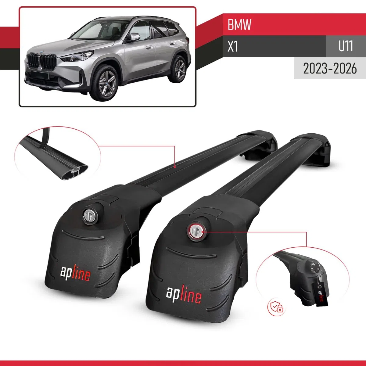 Compatibile con BMW X1 (U11) 2023-2026 Modello ACE-2 Barre Tetto Portapacchi Auto Barre Portatutto Nero Alluminio 2 Barre