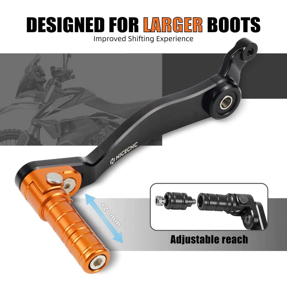 NICECNC Leva del cambio estesa regolabile compatibile con 790 Adventure R 2019-2021, 890 Adventure R/R Rally 2021-2024, compatibile con Husqvarna Norden 901 2022-2024, arancione, vedi montaggio