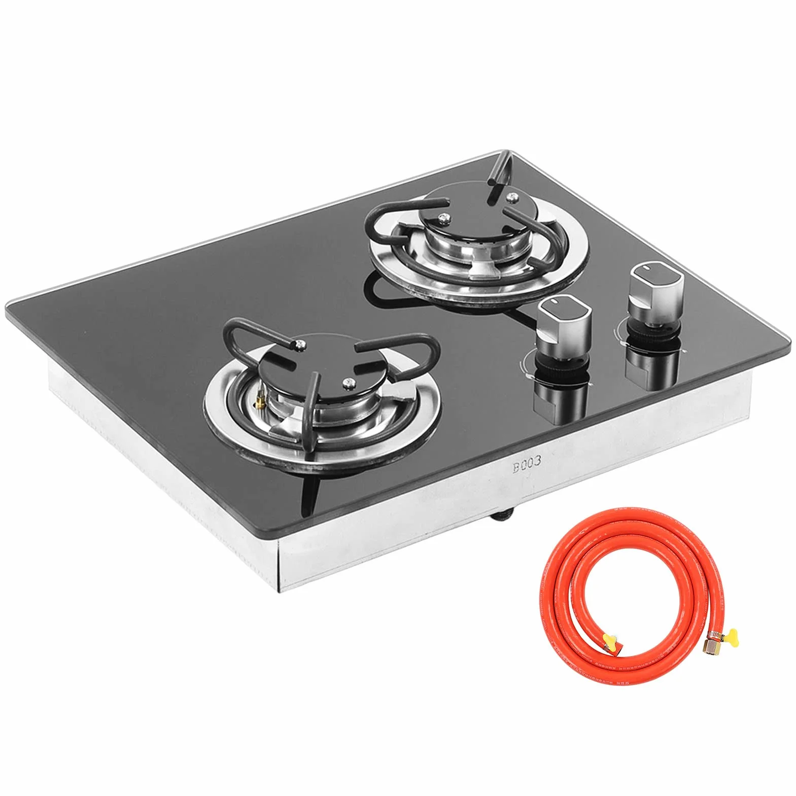 Fornello a Gas per Camper, Pannello in Vetro Temperato a 2 Fuochi da 1,8 KW, Piano Cottura a Gas da Cucina, Regolazione della Potenza di Fuoco a più Livelli per Barca, Roulotte,