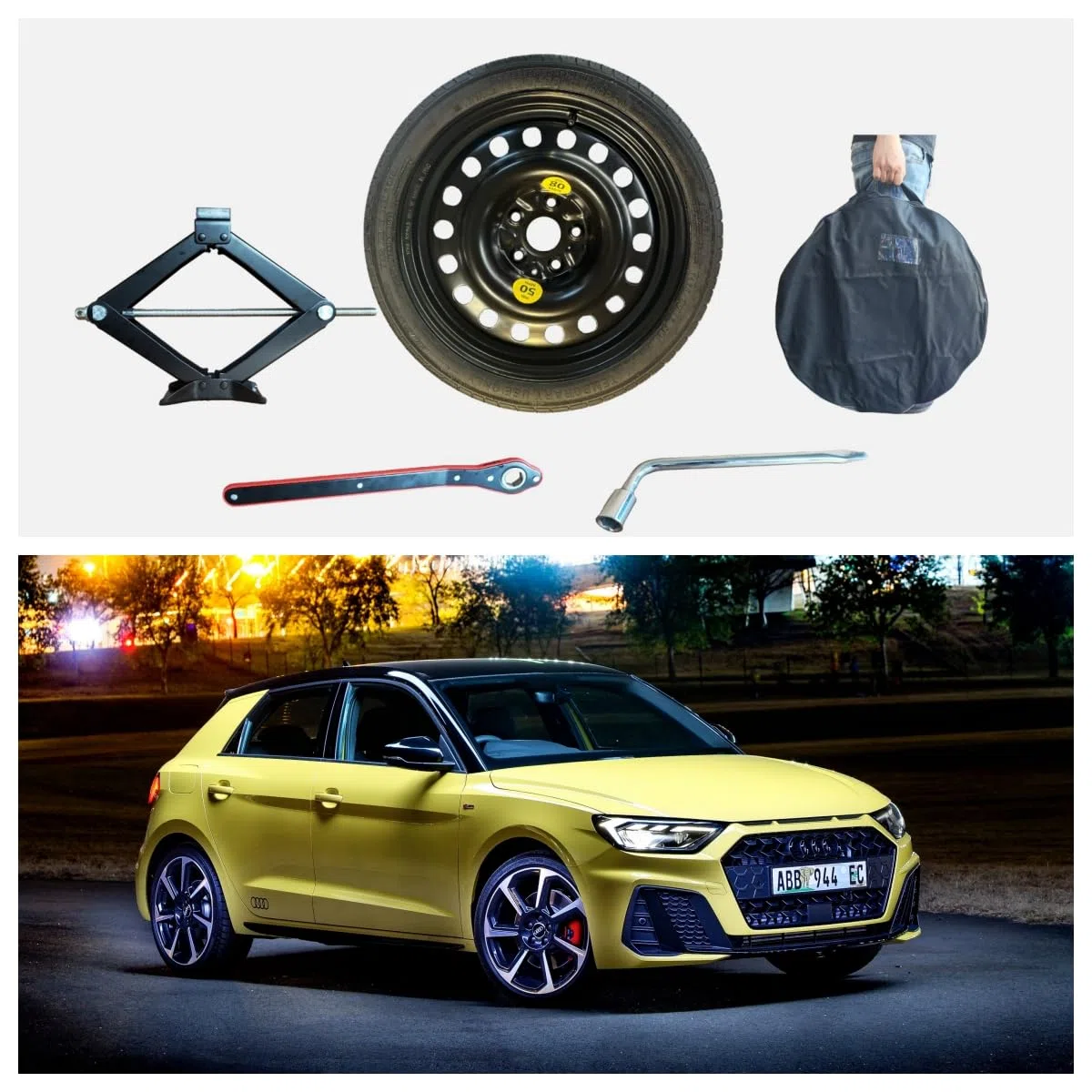 D'ANGELO 1988 Kit Ruotino di Scorta 17" compatibile con A1 Sportback con Cric, Chiave e Sacca (2019>)
