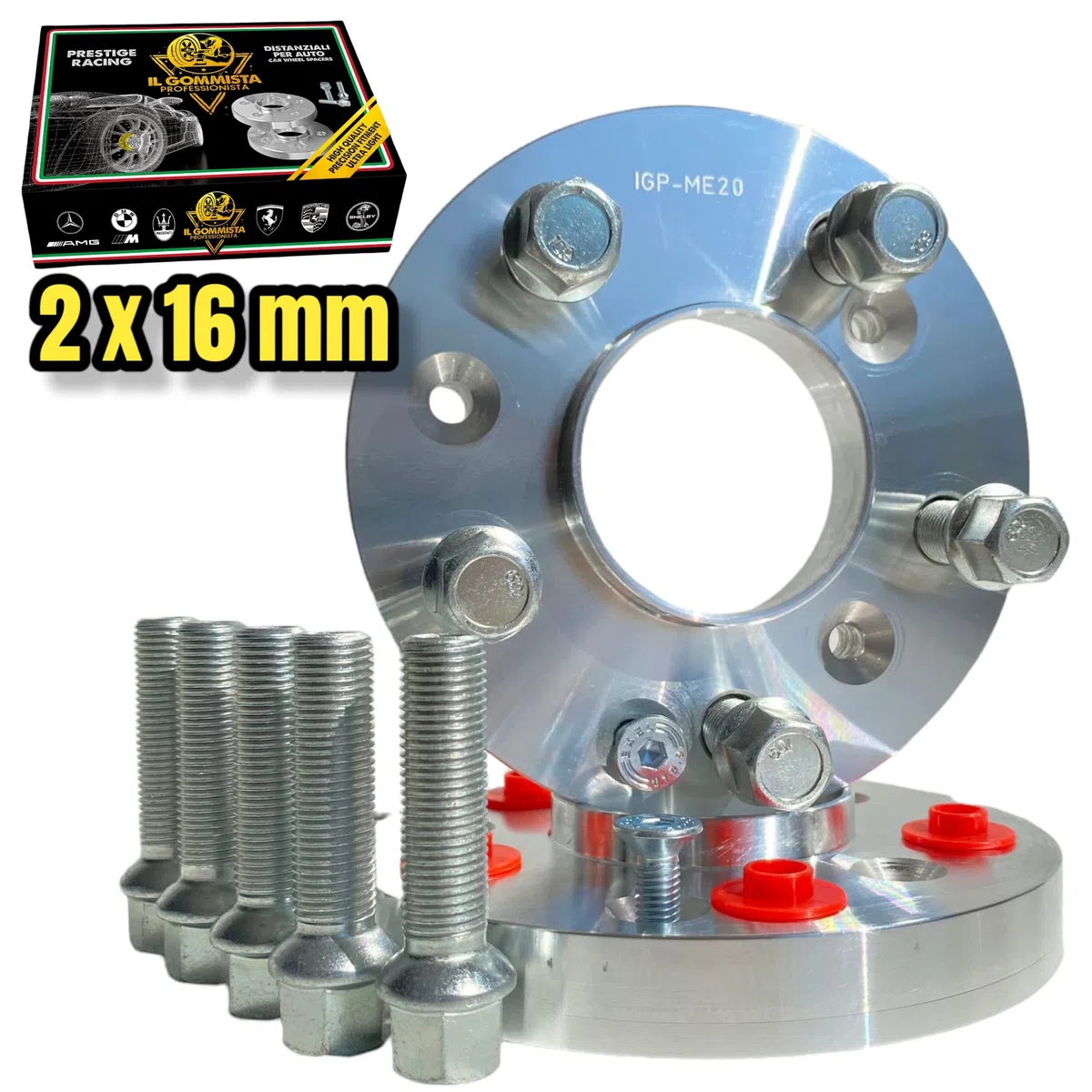 IGP 2 Distanziali RUOTE da 16 mm + 10 BULLONI compatibili con A4 A5 A6 A7 A8 Q5 MADE IN ITALY * OK AUTO RUOTA CERCHI IN LEGA