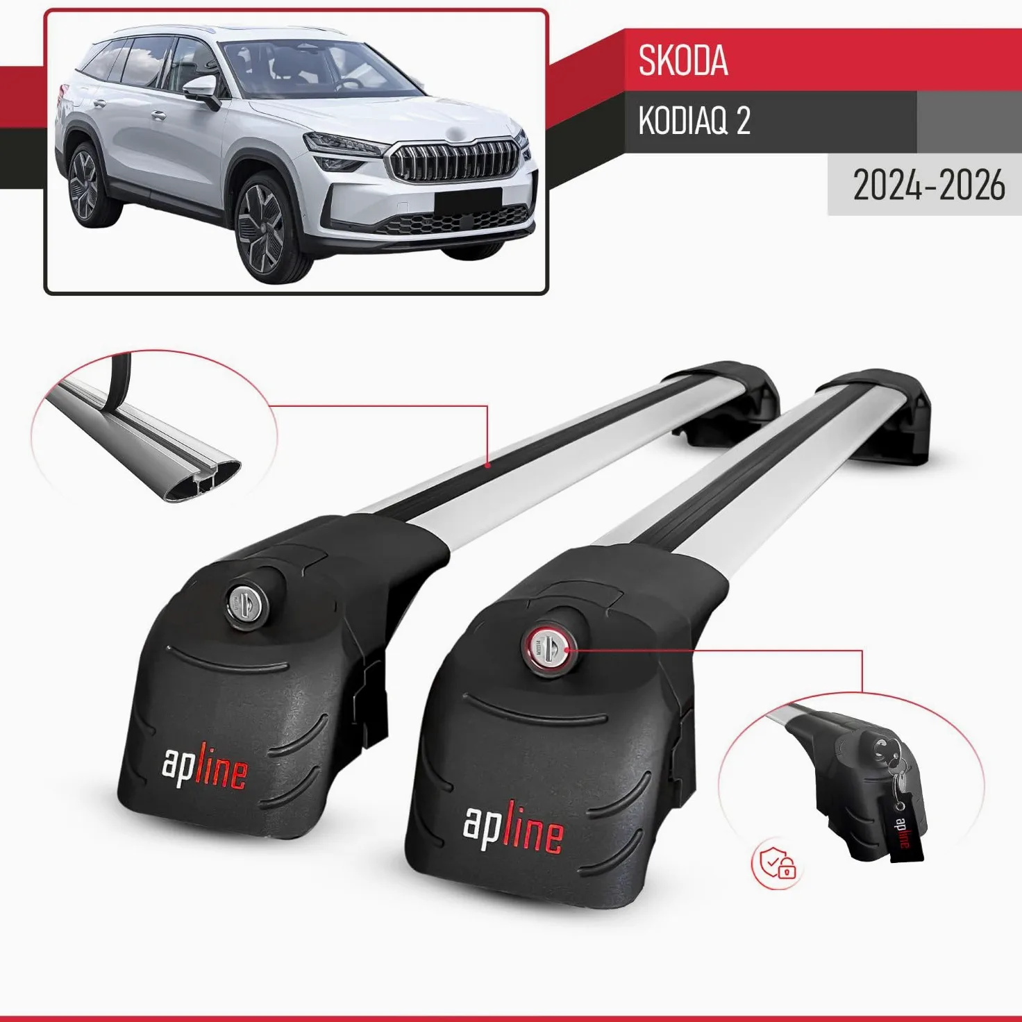 Compatibile con Skoda Kodiaq 2 2024-2026 ACE-2 modello Barre Tetto Portapacchi Auto Barre Portatutto Grigo Alluminio Barre