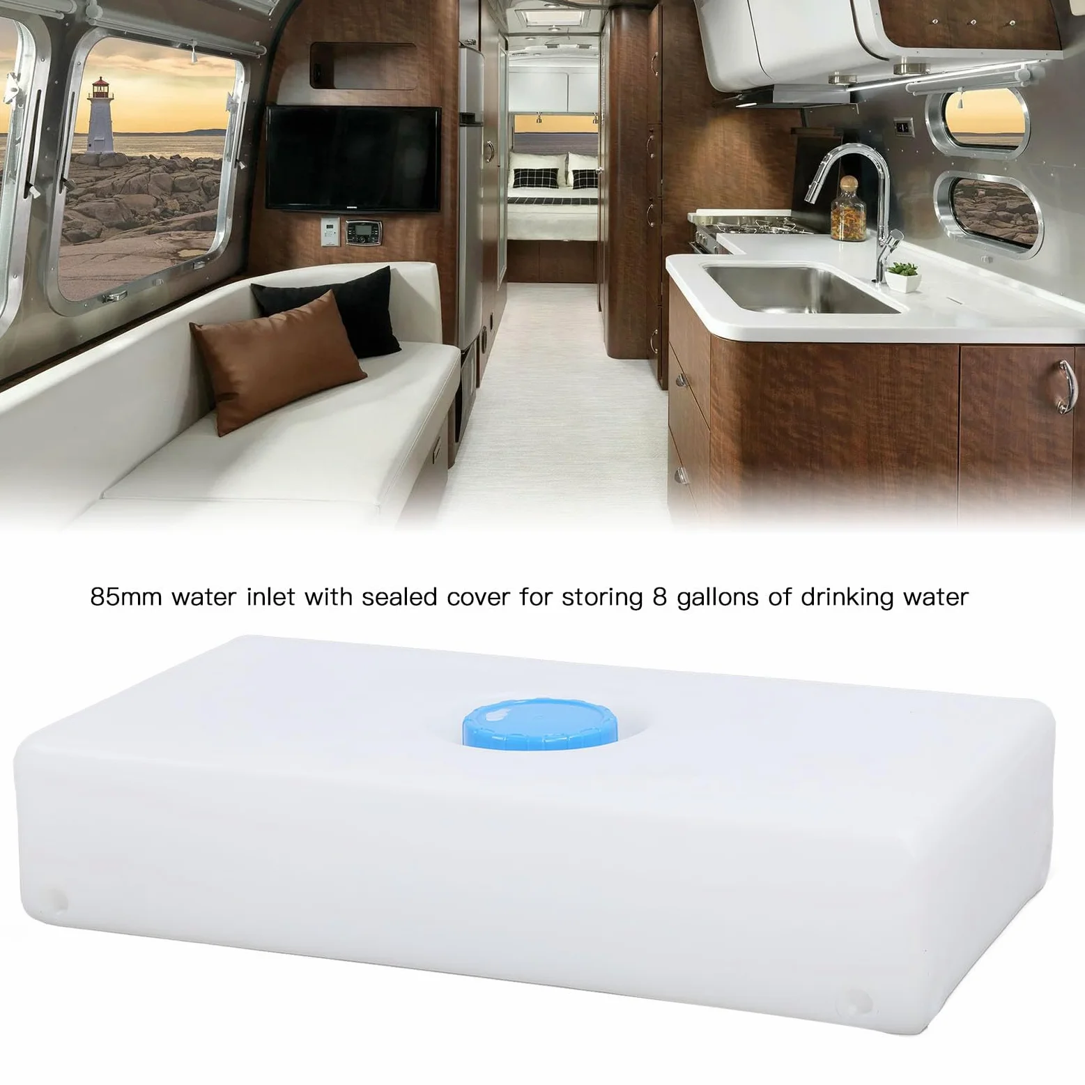 Serbatoio dell'Acqua Fresca e Grigia per Camper, Serbatoio di stoccaggio dell'Acqua da 8 galloni Ingresso Acqua da 85 mm Serbatoio dell'Acqua Fresca e Grigia per Barca