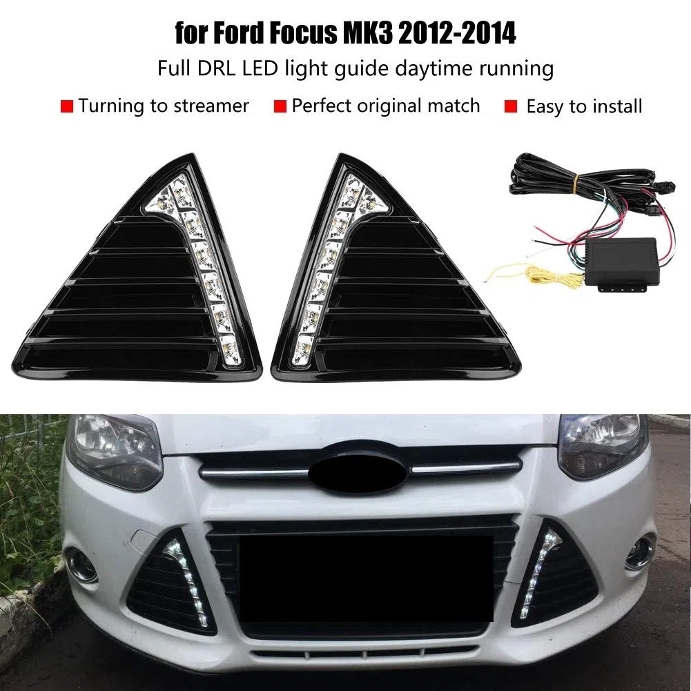 Wallfire Luci diurne a LED, 1 Coppia di luci diurne dell'auto Segnale di svolta Doppio Modello Anteriore Inferiore paraurti Guida DRL luci a LED per Ford Focus MK3 2012 2013 2014