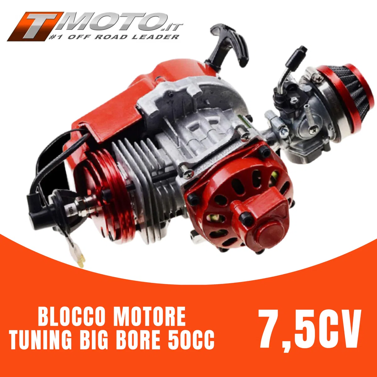 T-MOTO blocco motore 50 CC 7,5 CV minimoto e miniquad - Accessori moto e miniquad rosso - Motore minimoto a benzina