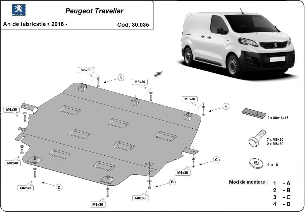 Protezione motore in metallo compatibile con Peugeot Traveller (2016-2025)