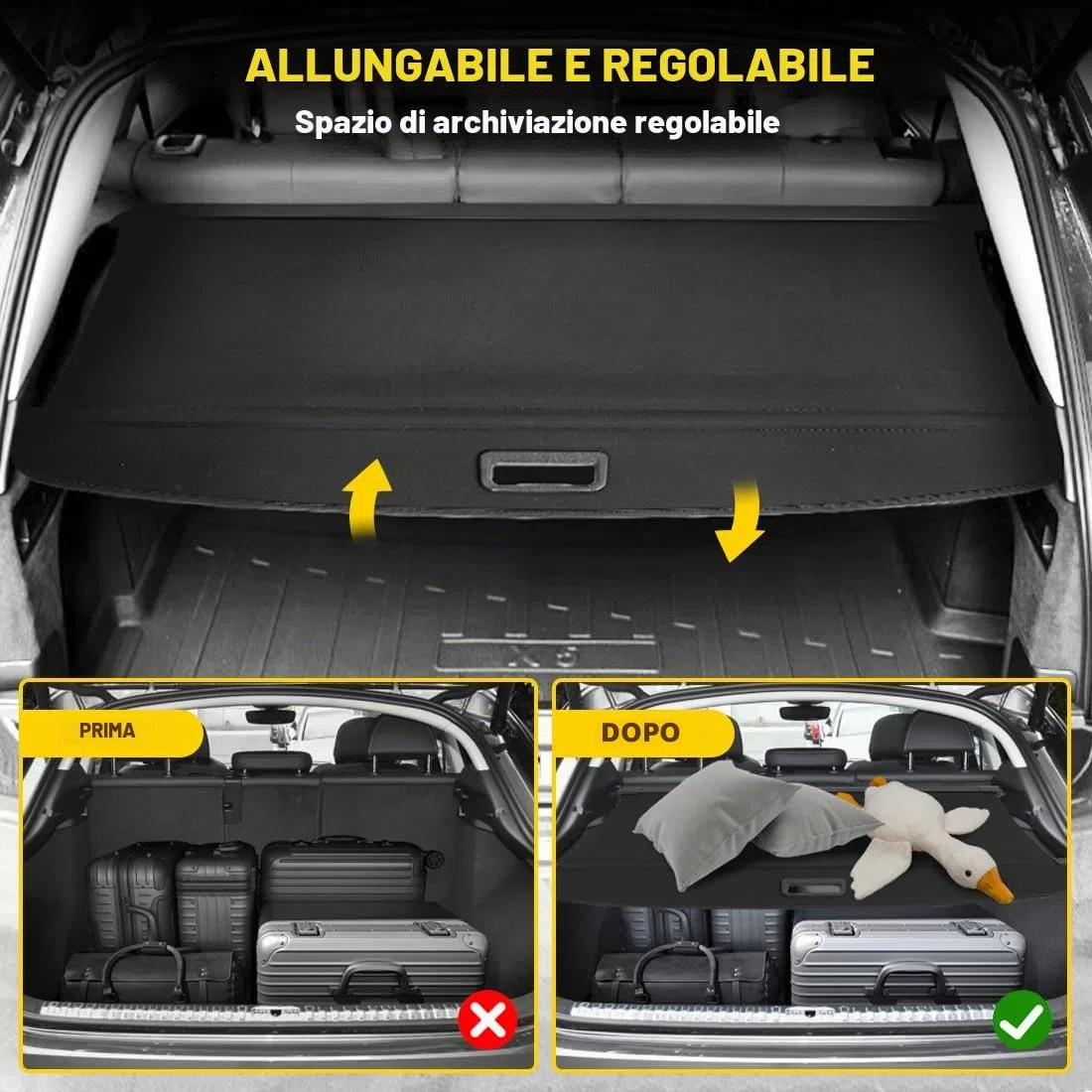 Protezione Coperchio Portabagagli Copertura Bagagliaio Auto Baule Posteriore Pacco Ripiano Portaoggetti Cargo Cover Nero per Audi Q3 2013-2017