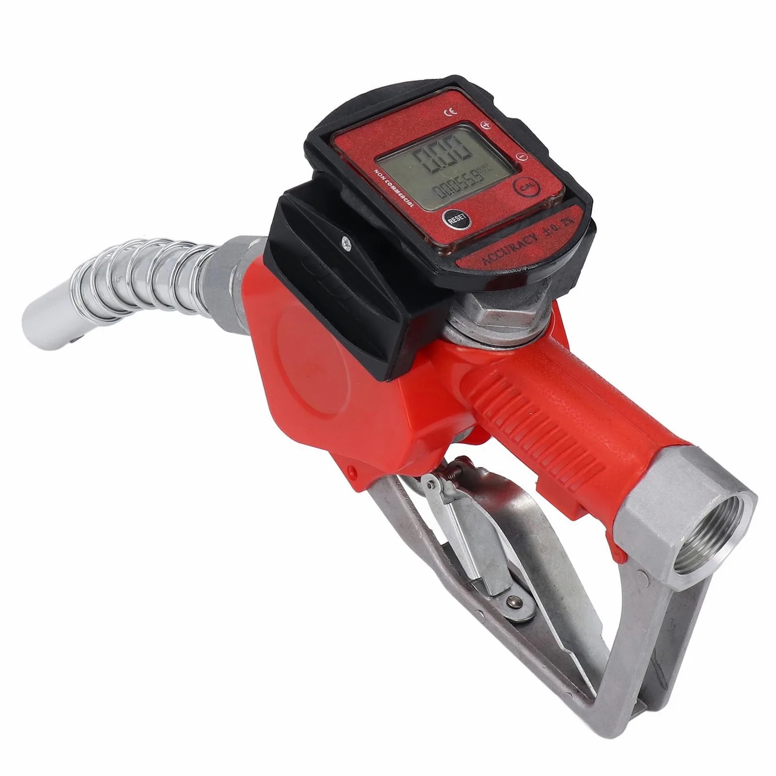 Pistola per Erogazione Carburante Automatica 1 Pollice BSP con Contatore Digitale Lega di Alluminio Ugello con Arresto Automatico per Benzina Cherosene 10-60L/min Blocco a 3 Posizioni