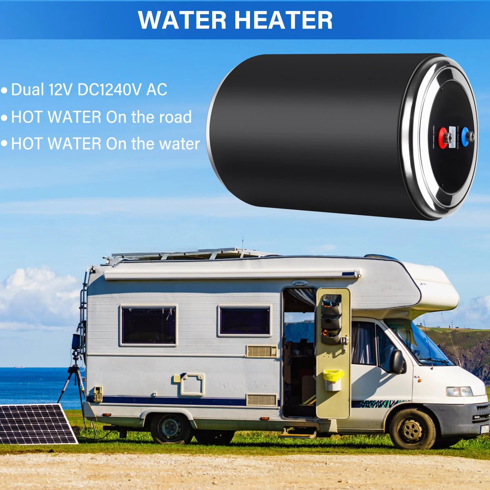 12 V DC 200 W / 230 V AC 1500 W scaldabagno istantaneo 15 litri per campeggio - car presa europea 230 V scaldabagno istantaneo per campeggio - car con doppia alimentazione e telecomando